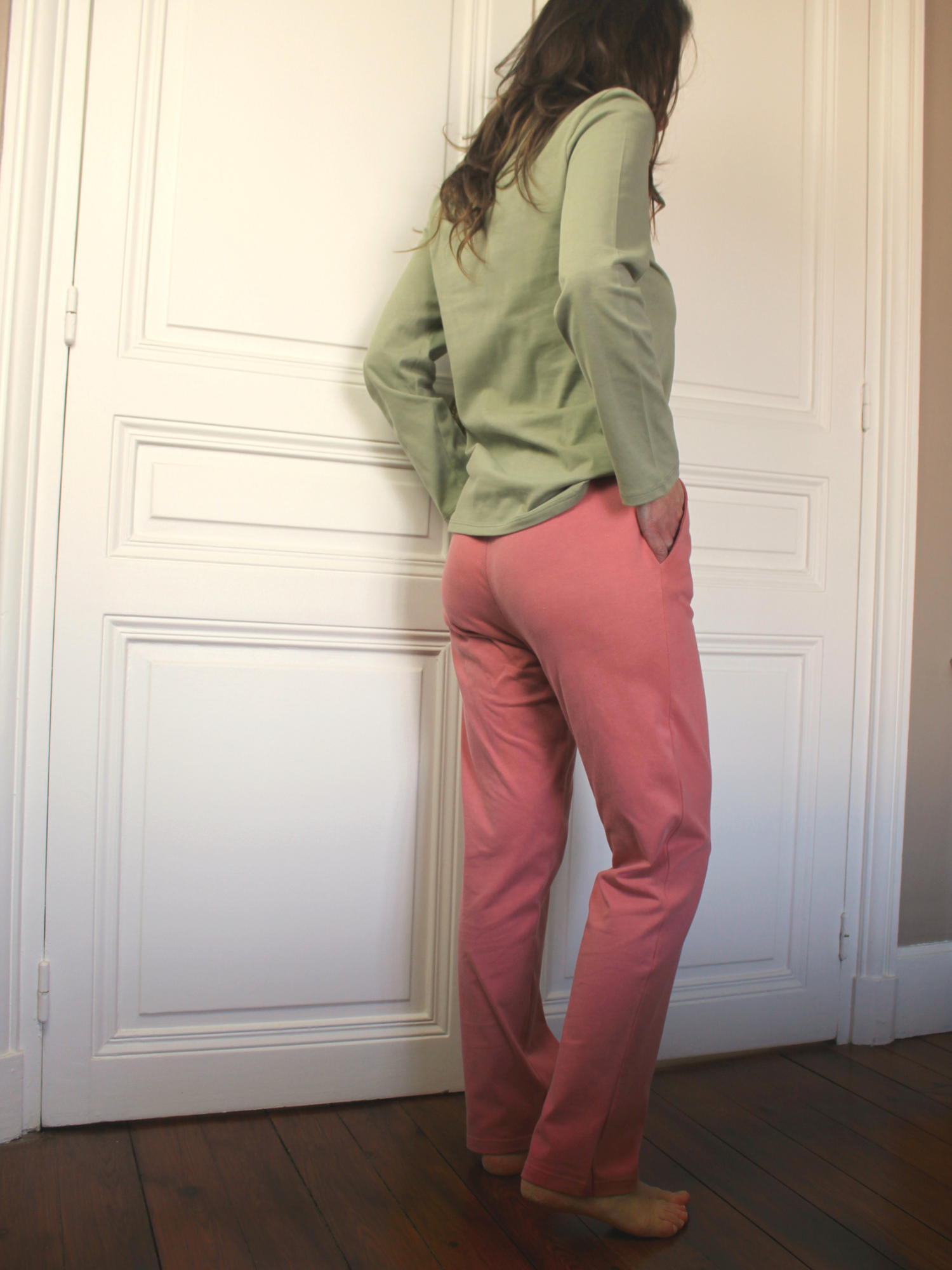 Haut de pyjama femme coton bio et teinture végétale dos Feuilles de sauge - Natura Feel