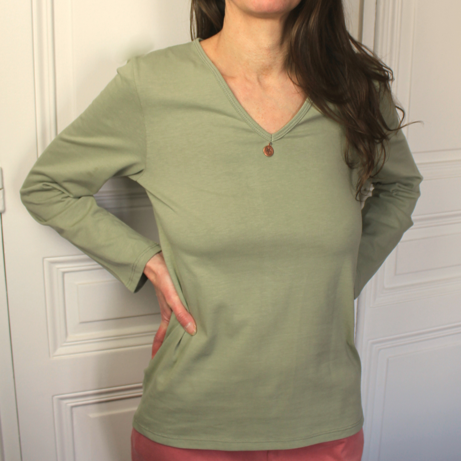 Tee-shirt manches longues coton bio et teinture végétale Feuilles de sauge