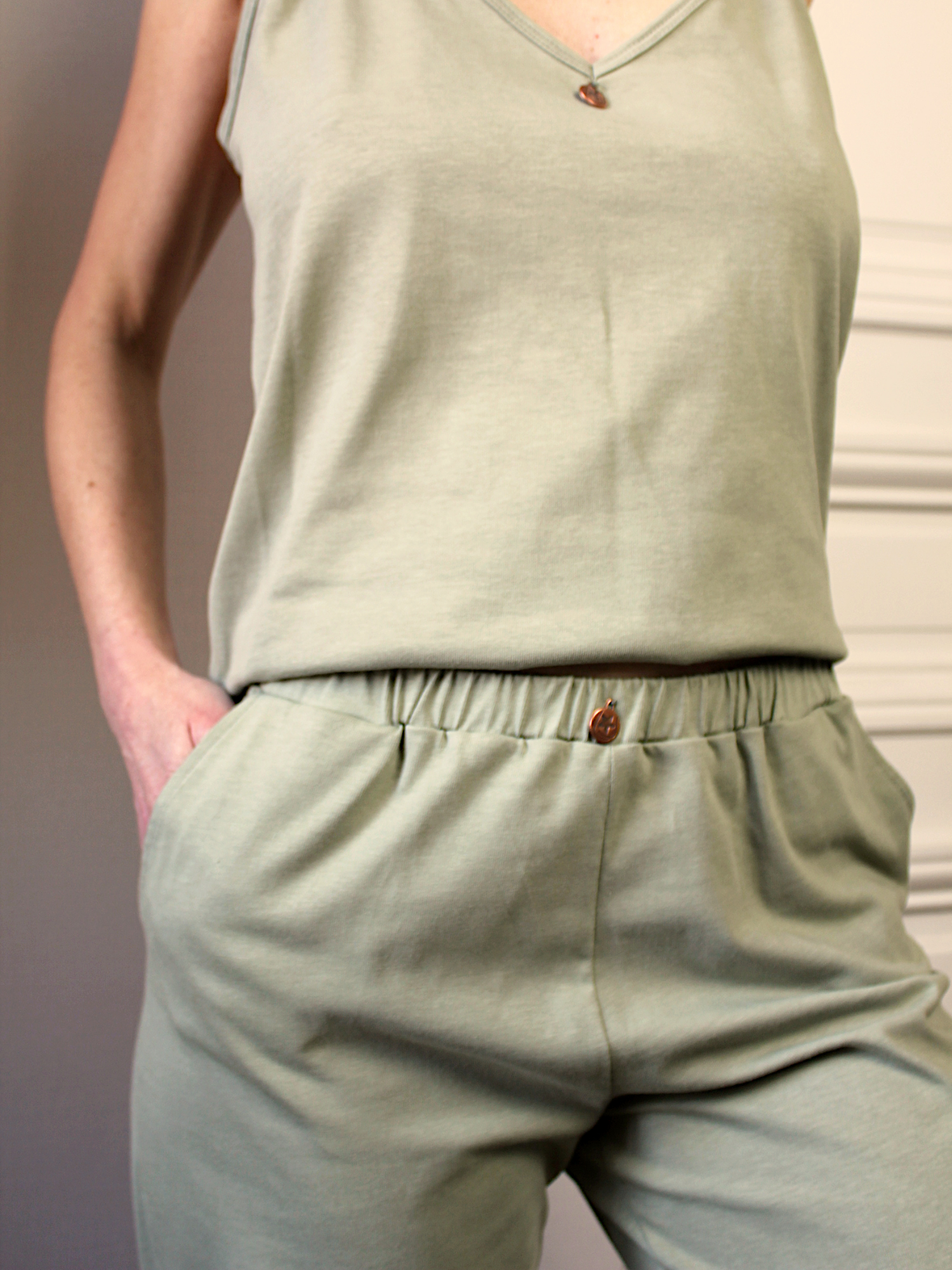 Bas pyjama femme cotonbio et teinture végétale Feuilles de sauge - Natura Feel