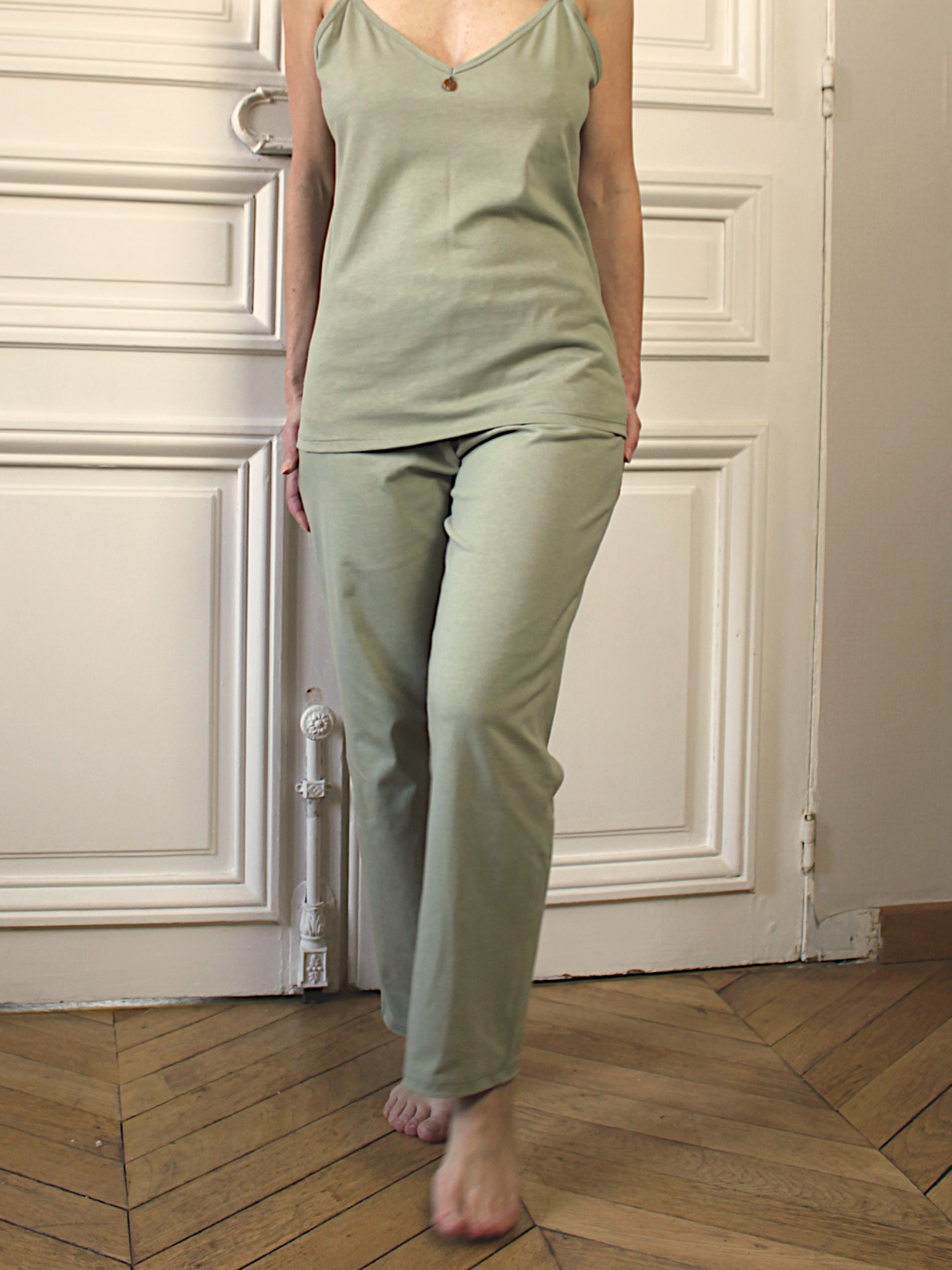 Pantalon pyjama femme coton bio et teinture végétale Feuilles de sauge - Natura Feel