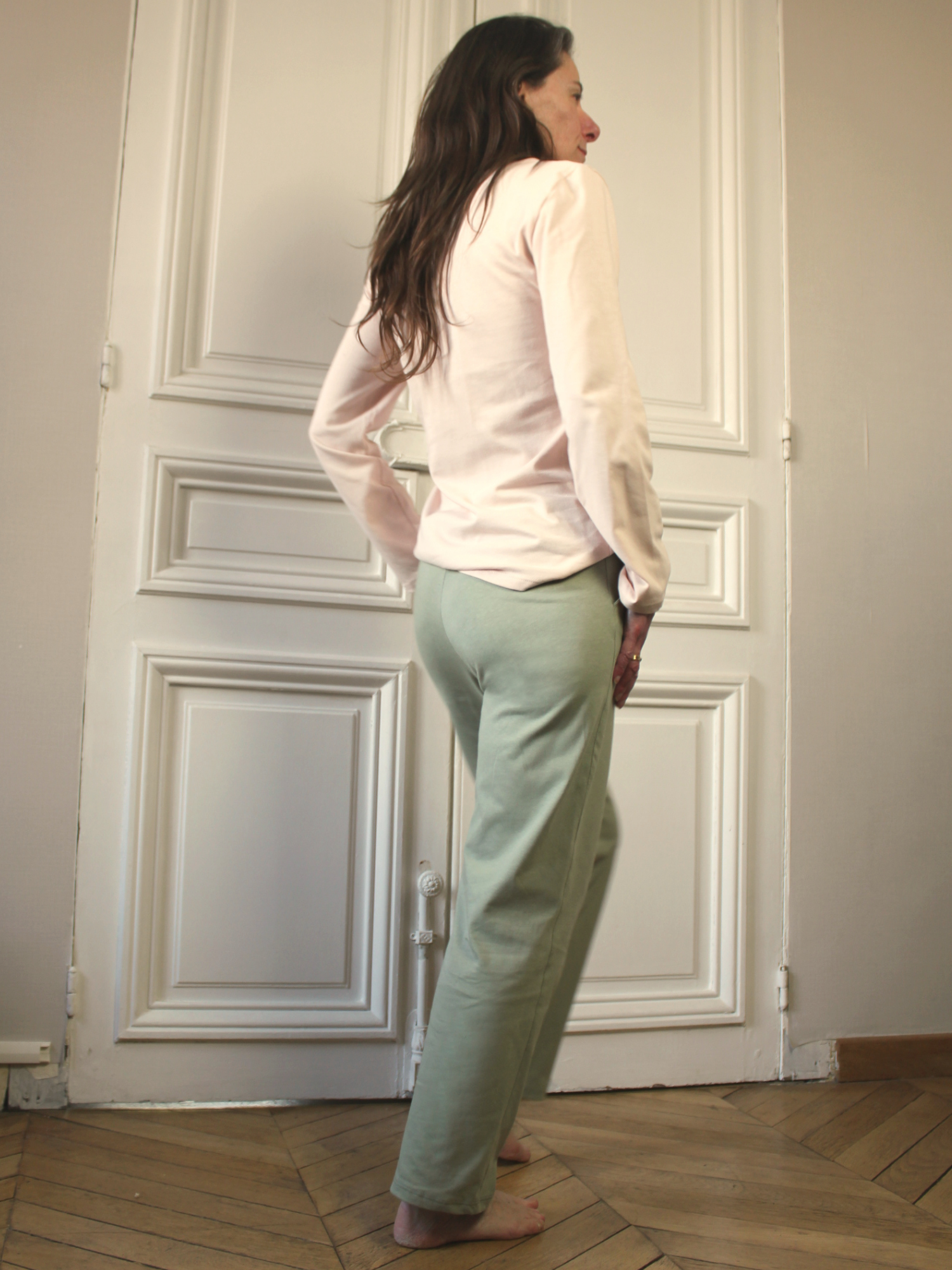 Pantalon pyjama femme teinture végétale et coton bio Feuilles de sauge - Natura Feel