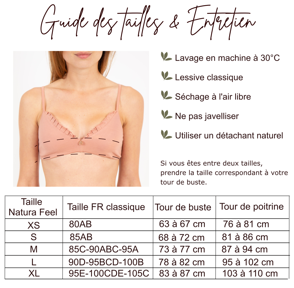 Soutien-gorge coton bio Triangle à volants Natura Feel - Guide des tailles
