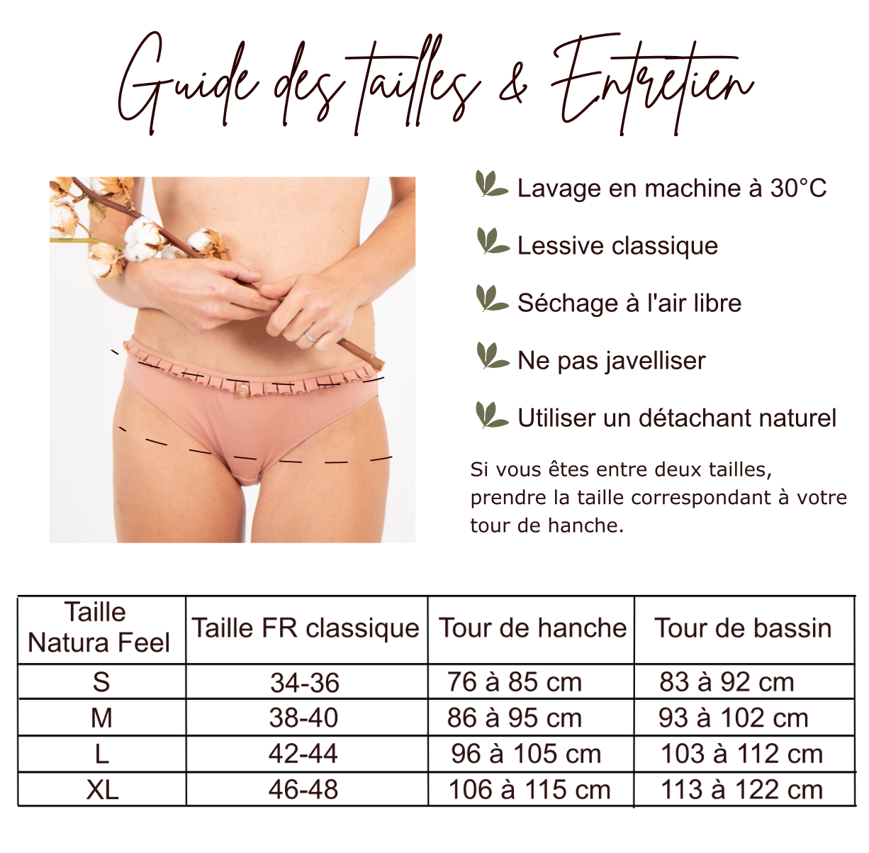 Culotte femme coton à volants Natura Feel - Guide des tailles