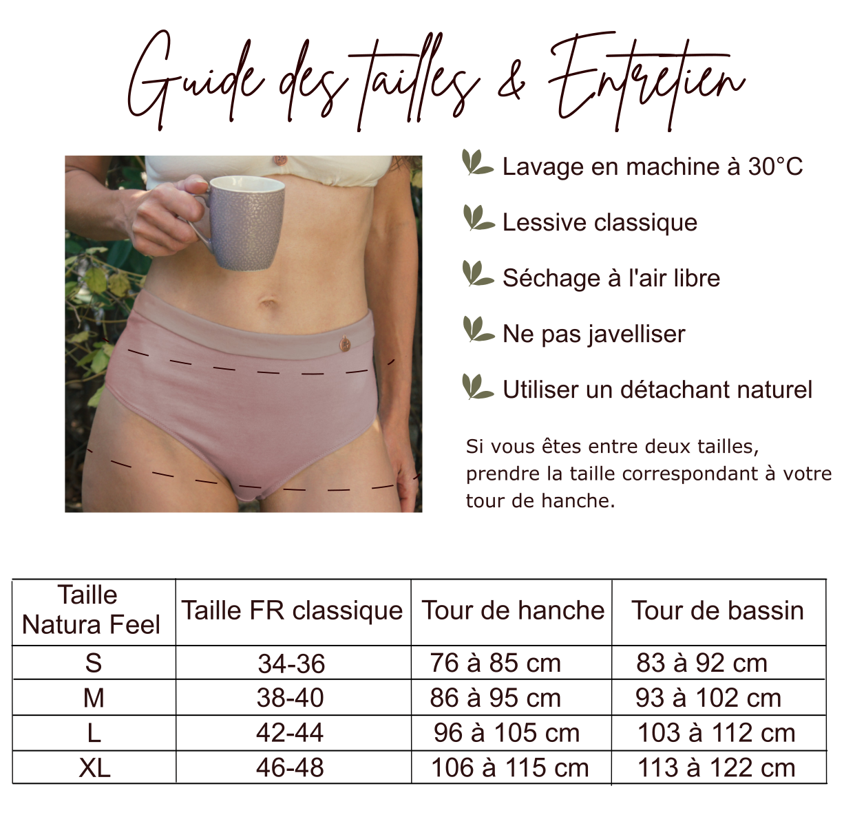 Culotte haute coton Natura Feel - Guide des tailles
