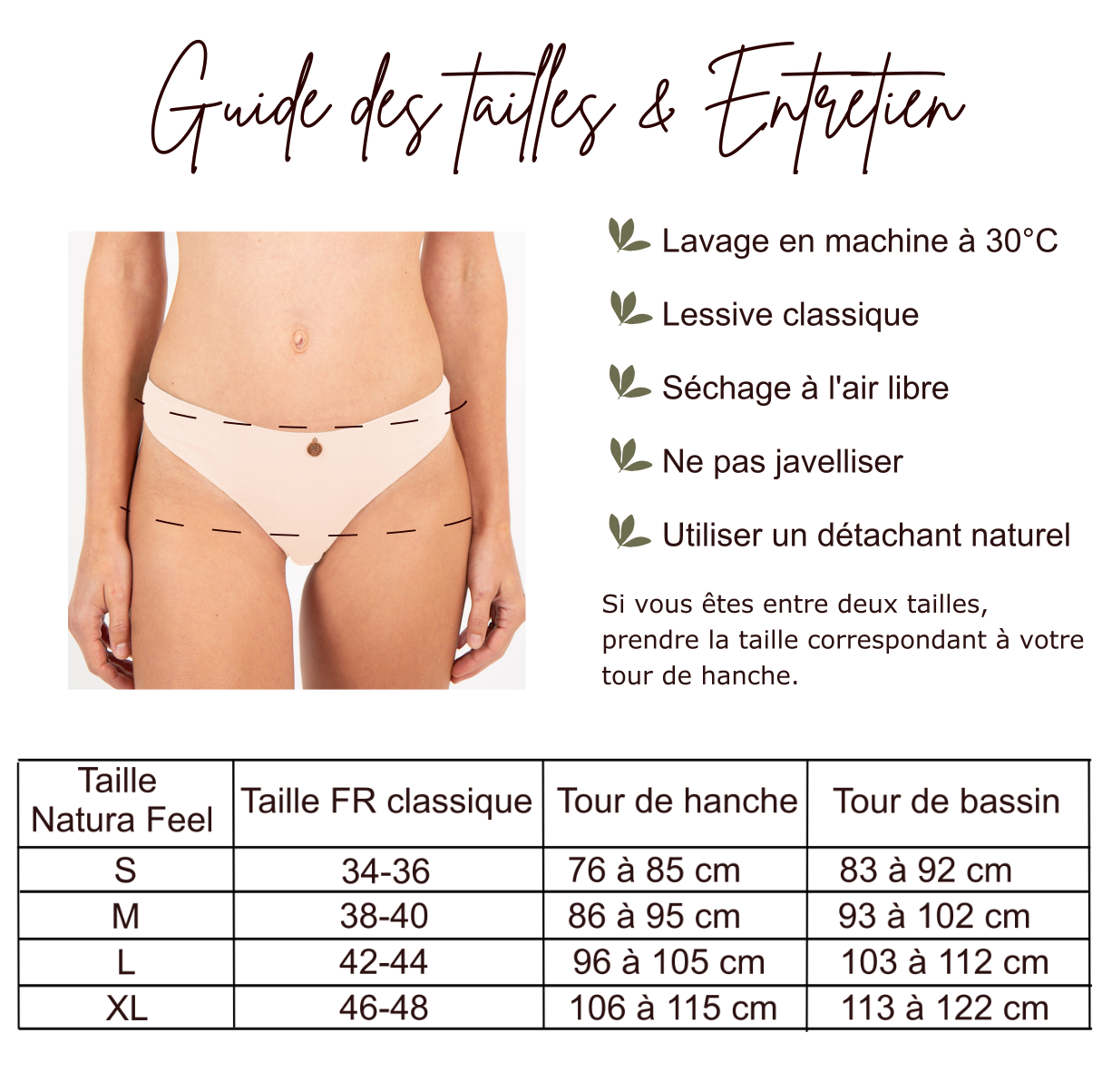 String femme coton Natura Feel - Guide des tailles