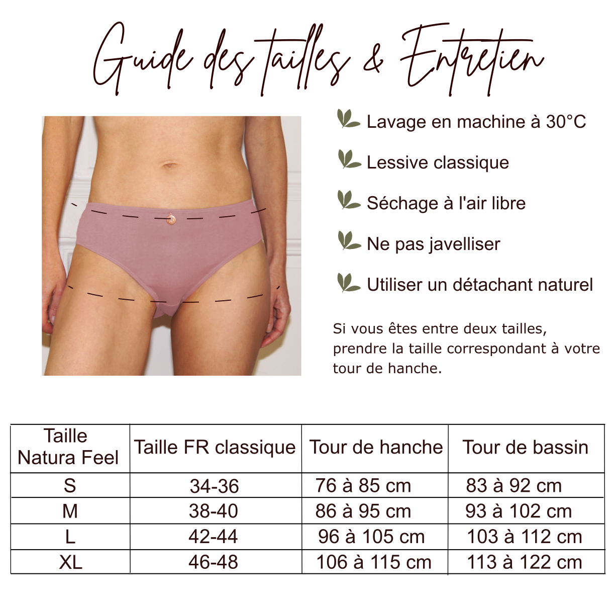 Culotte 100% coton Natura Feel - Guide des tailles