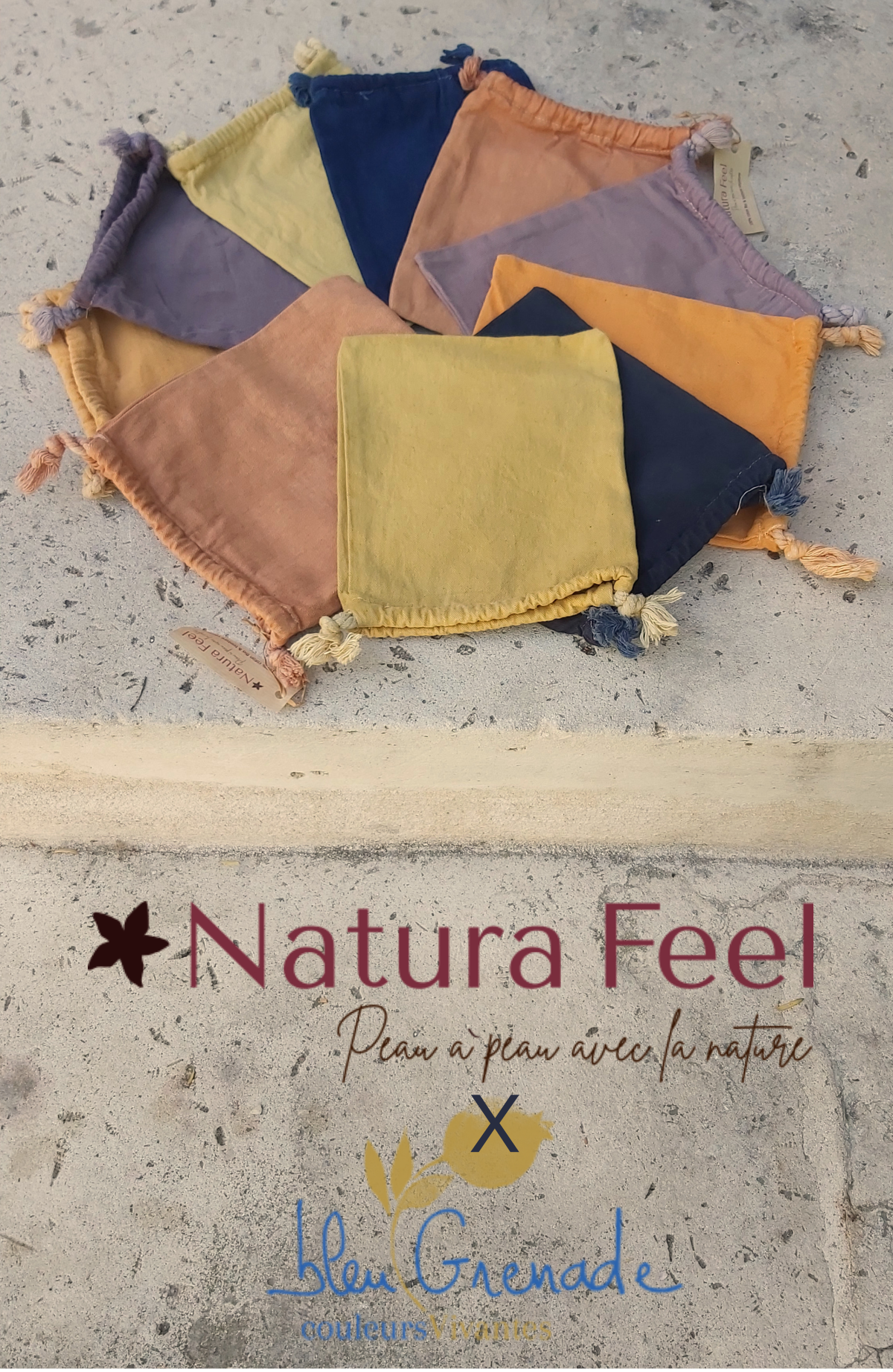 Natura Feel et Bleu Grenade - Pochons en coton et teinture végétale