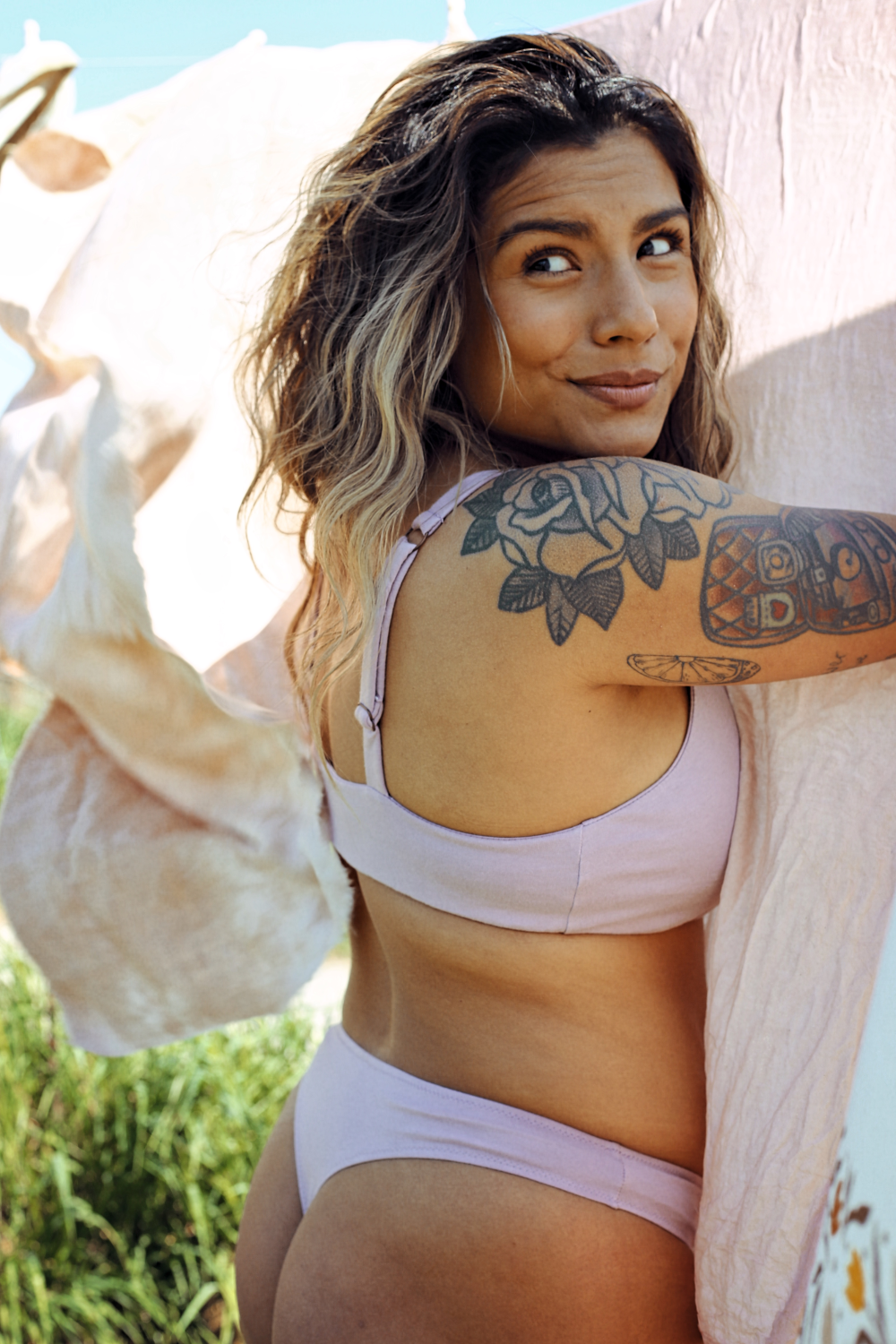 Soutien-gorge coton bio Triangle à volants Lilas - Dos - Natura Feel