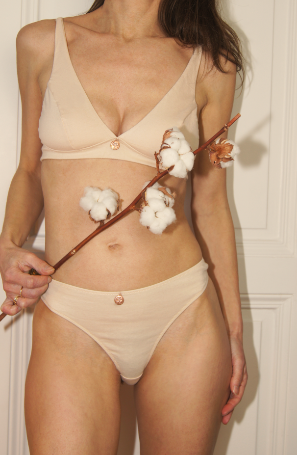 Ensemble soutien-gorge sans armature coton et String coton Bio Sable rose - Natura Feel