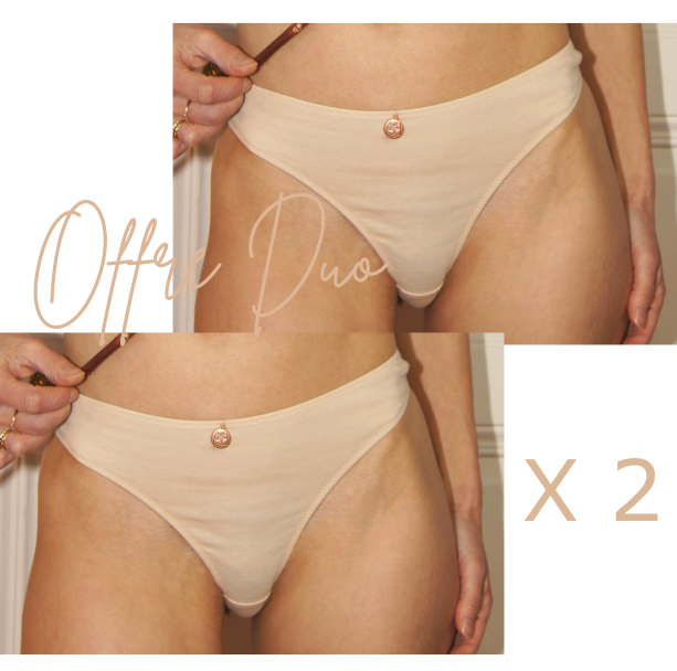 Duo de strings coton bio et teinture végétale Sable rose