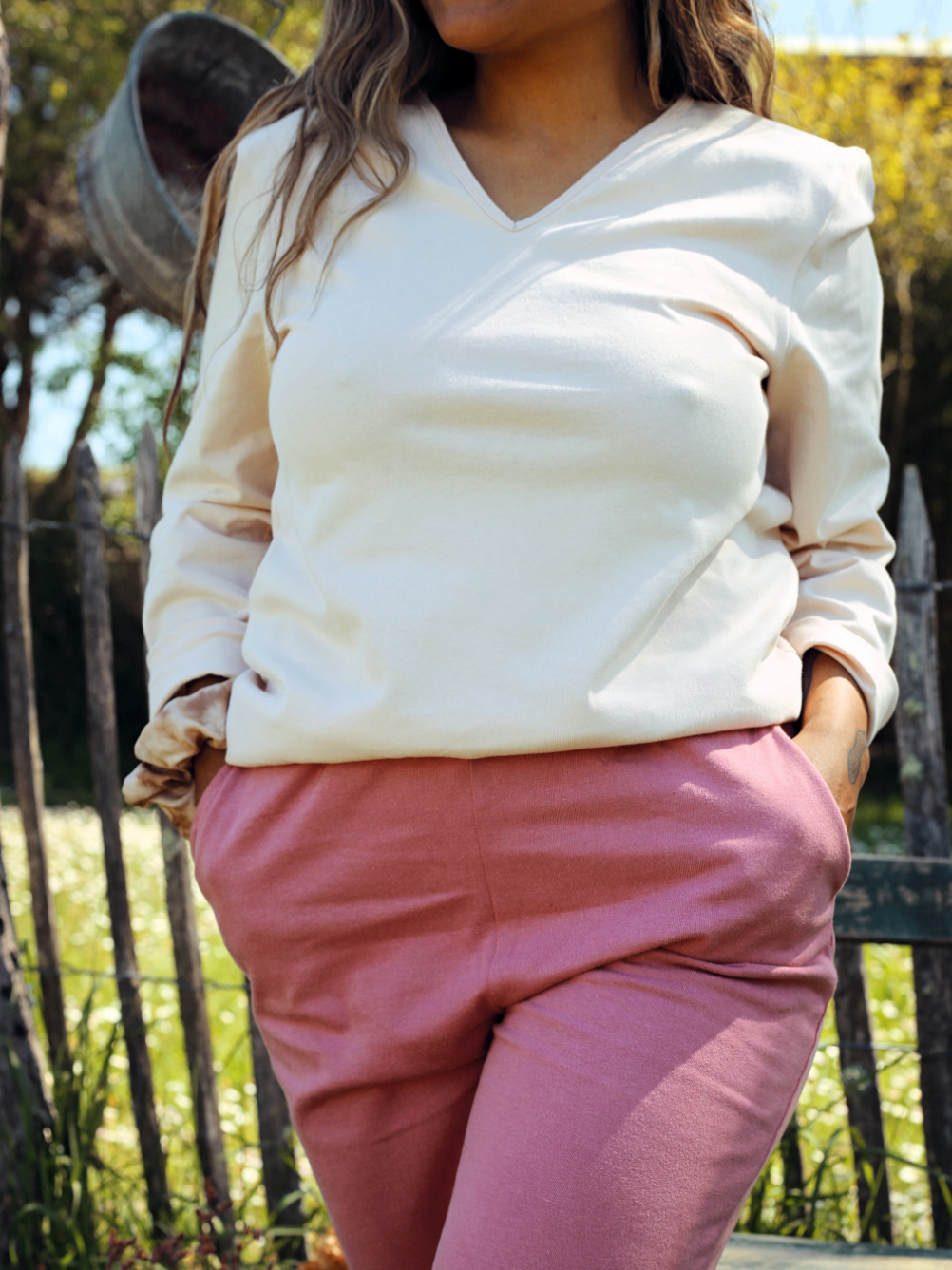 Tee-shirt manches longues coton bio et teinture végétale Sable rose