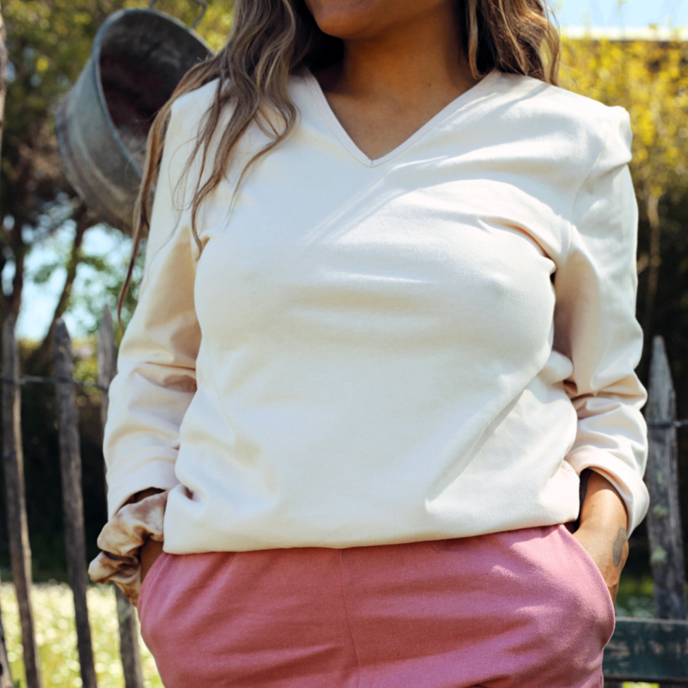 Tee-shirt manches longues coton bio et teinture végétale Sable rose