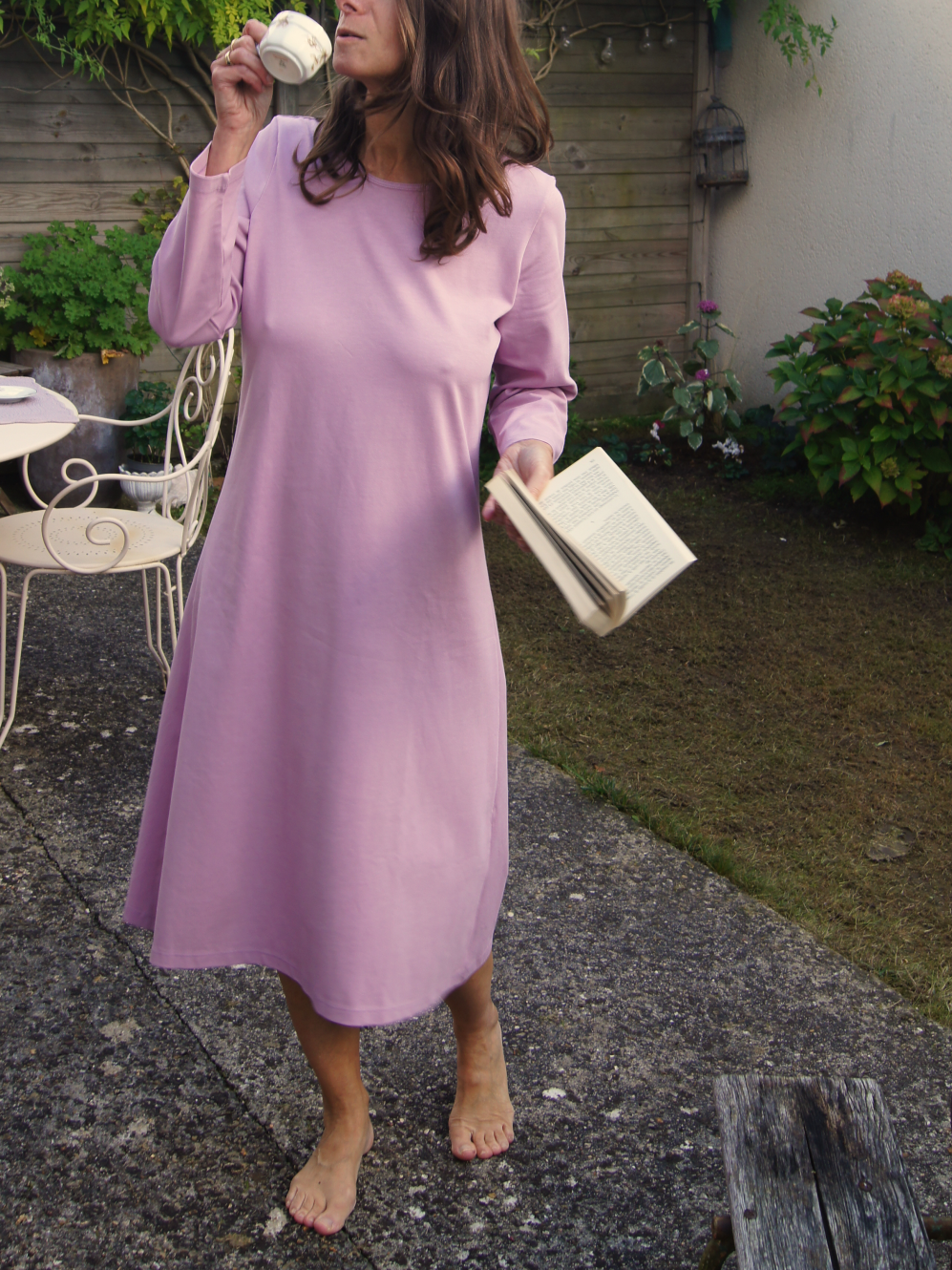 Chemise de nuit femme longue en coton Lilas - Natura Feel