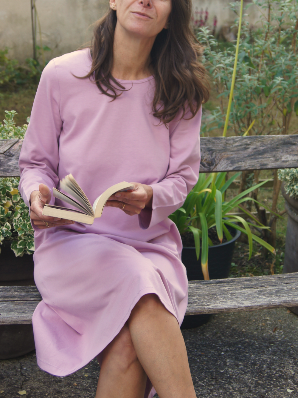 Chemise de nuit manches longues coton bio Lilas - Natura Feel
