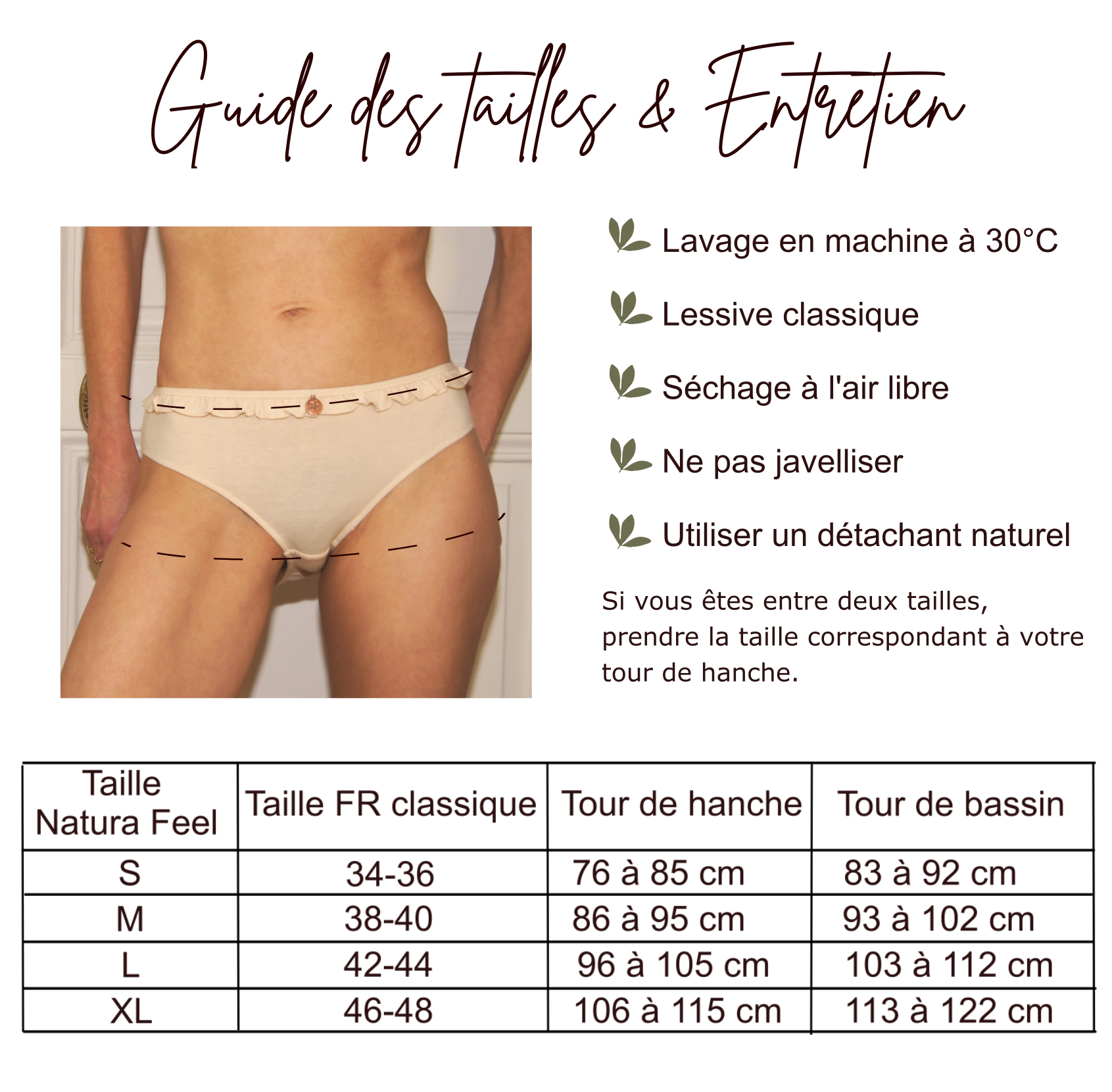 Culotte coton bio à volants - Guide des tailles - Natura Feel