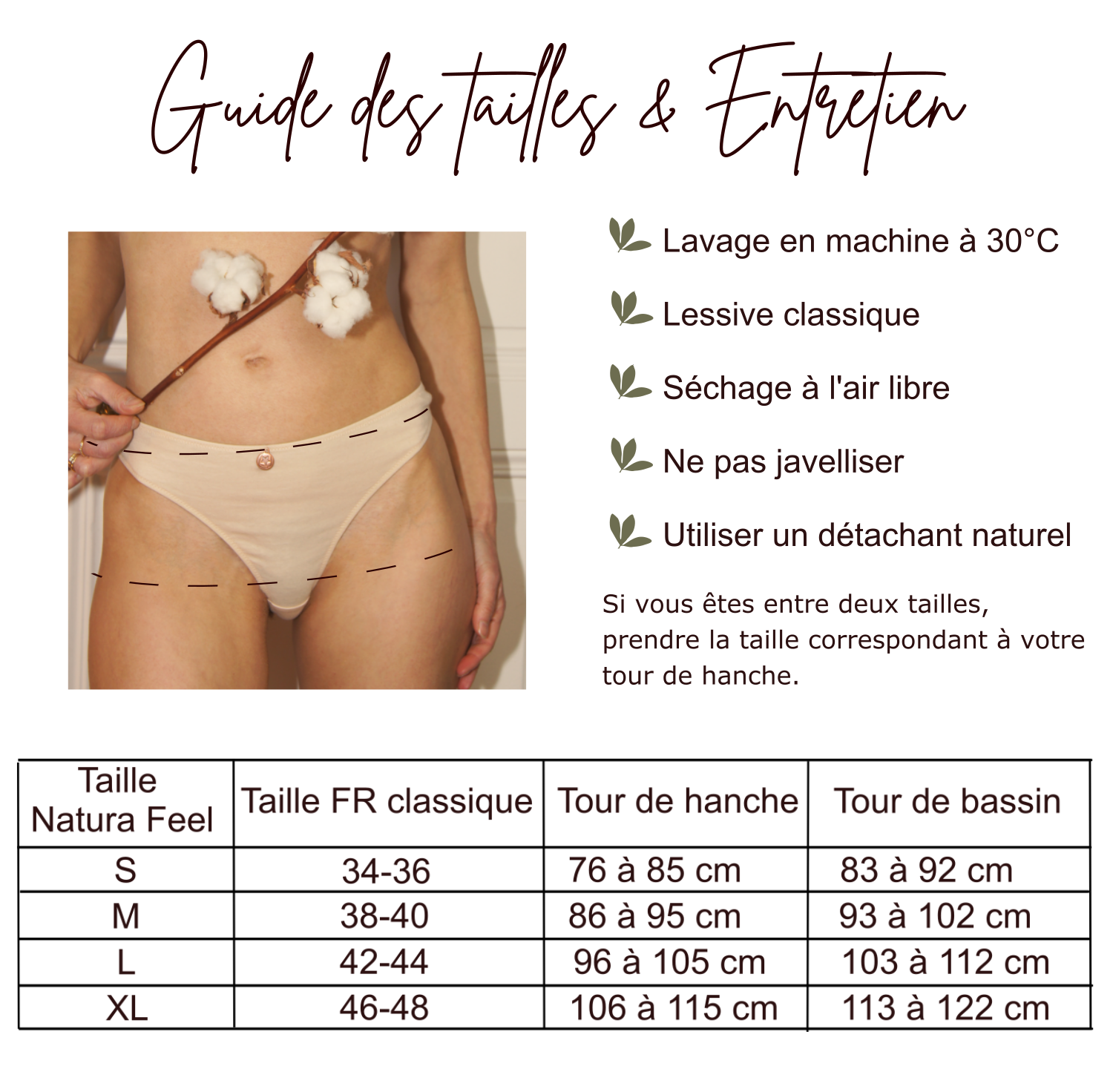 String coton bio - Guide des tailles - Natura Feel