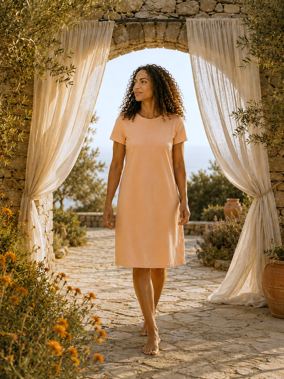 Chemise de nuit coton - Pêche - Natura Feel
