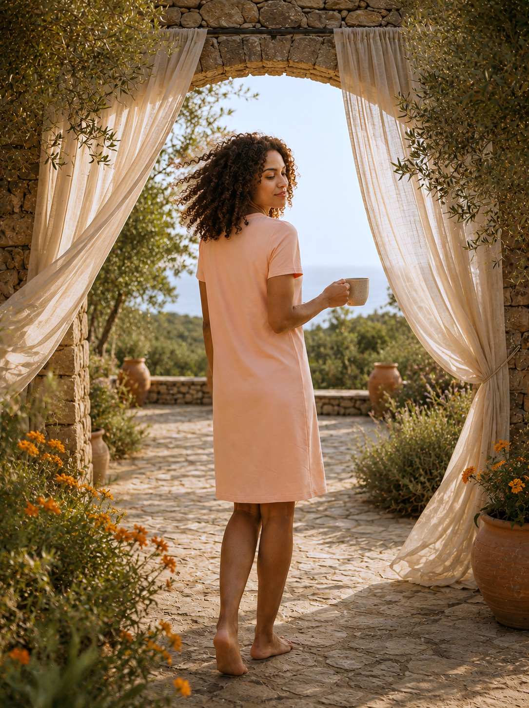 Chemise de nuit coton bio - Pêche - Natura Feel