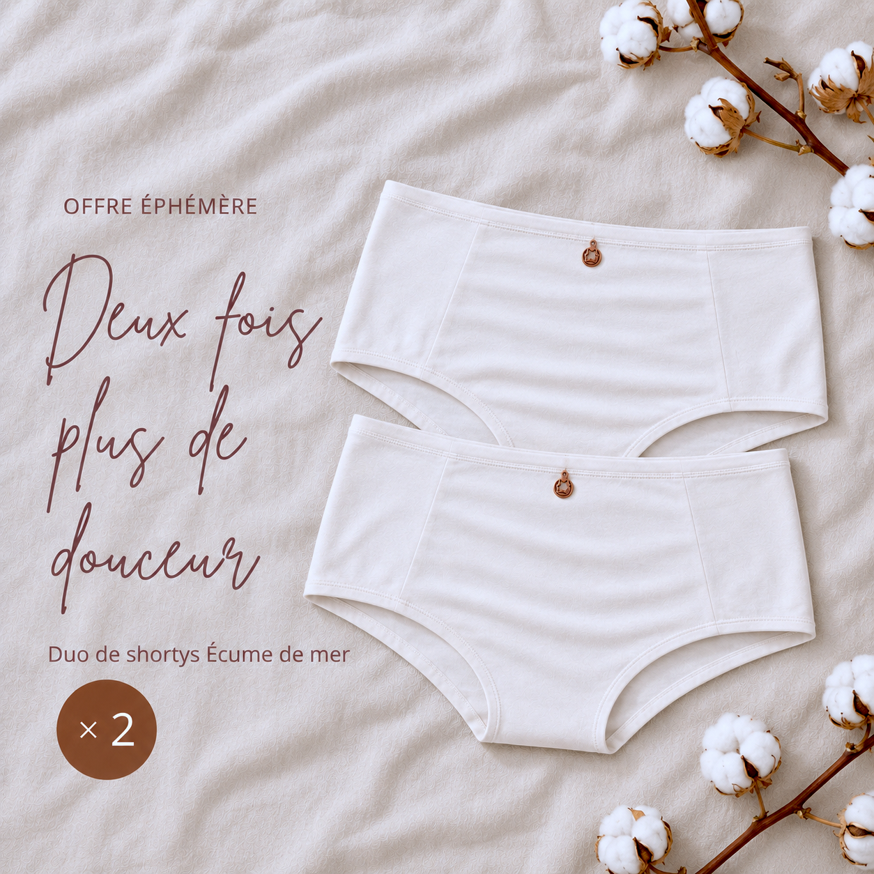 Duo de shortys coton bio et teinture végétale Ecume de mer