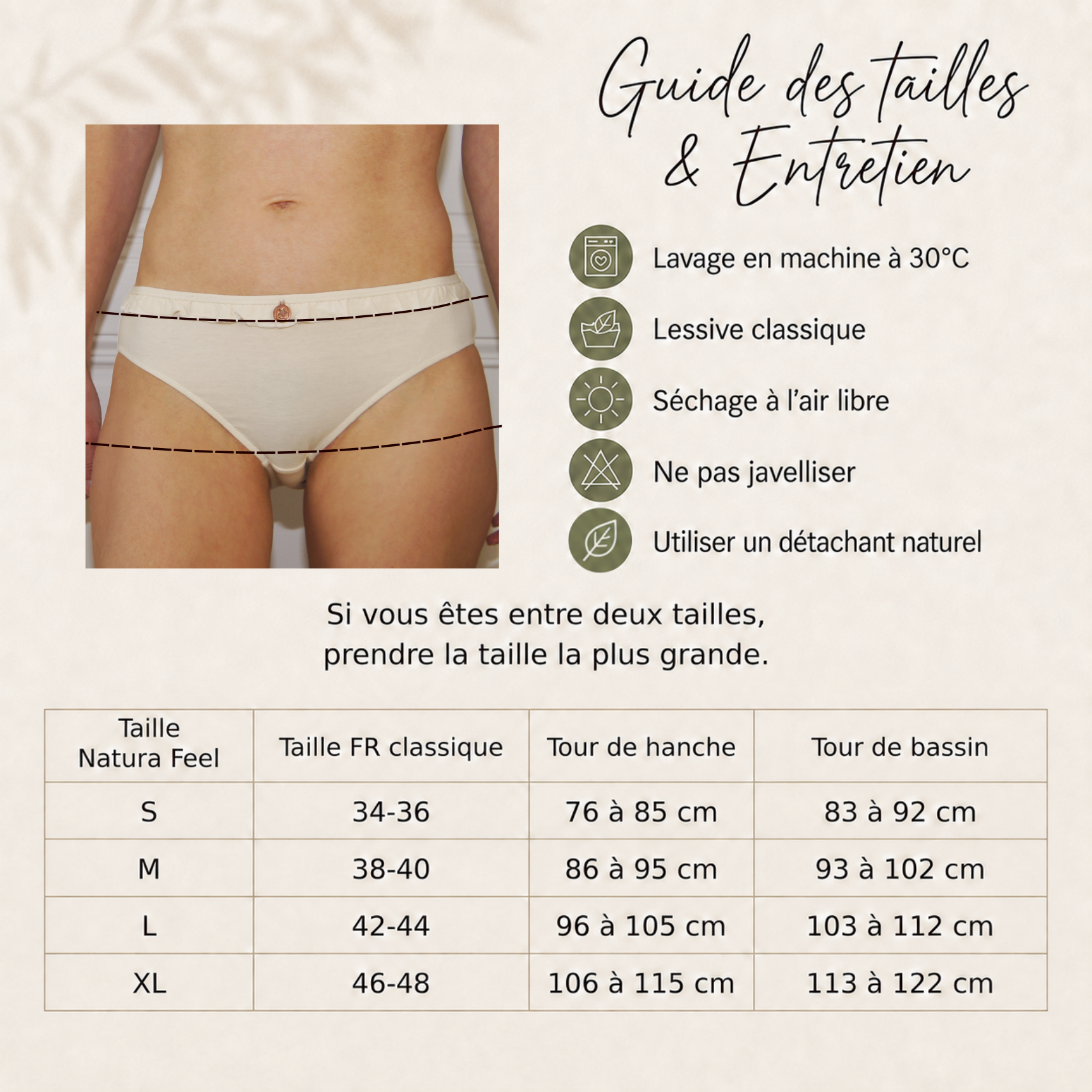 Guide des tailles Culotte à volants coton - Natura Feel