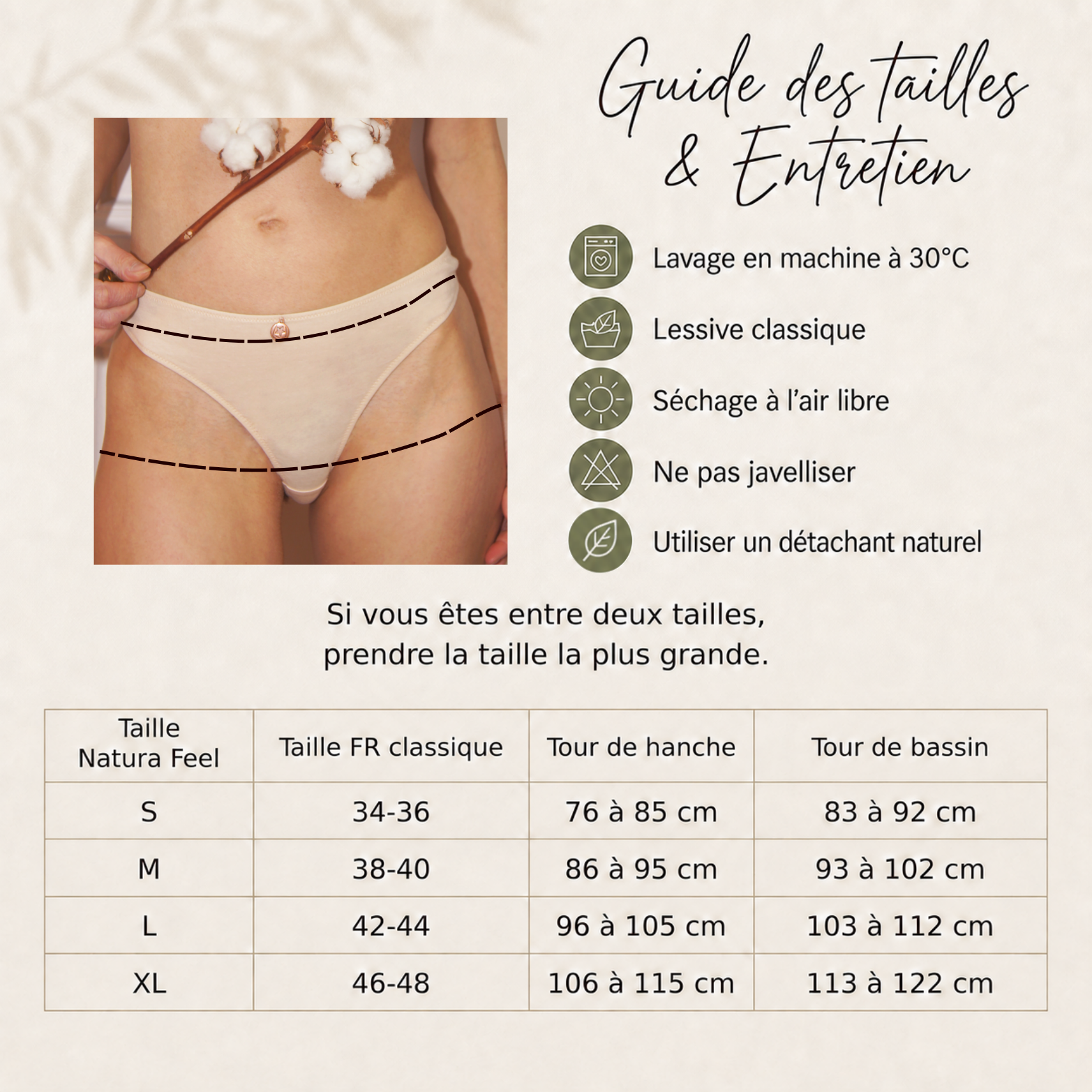 Guide des tailles String coton - Natura Feel