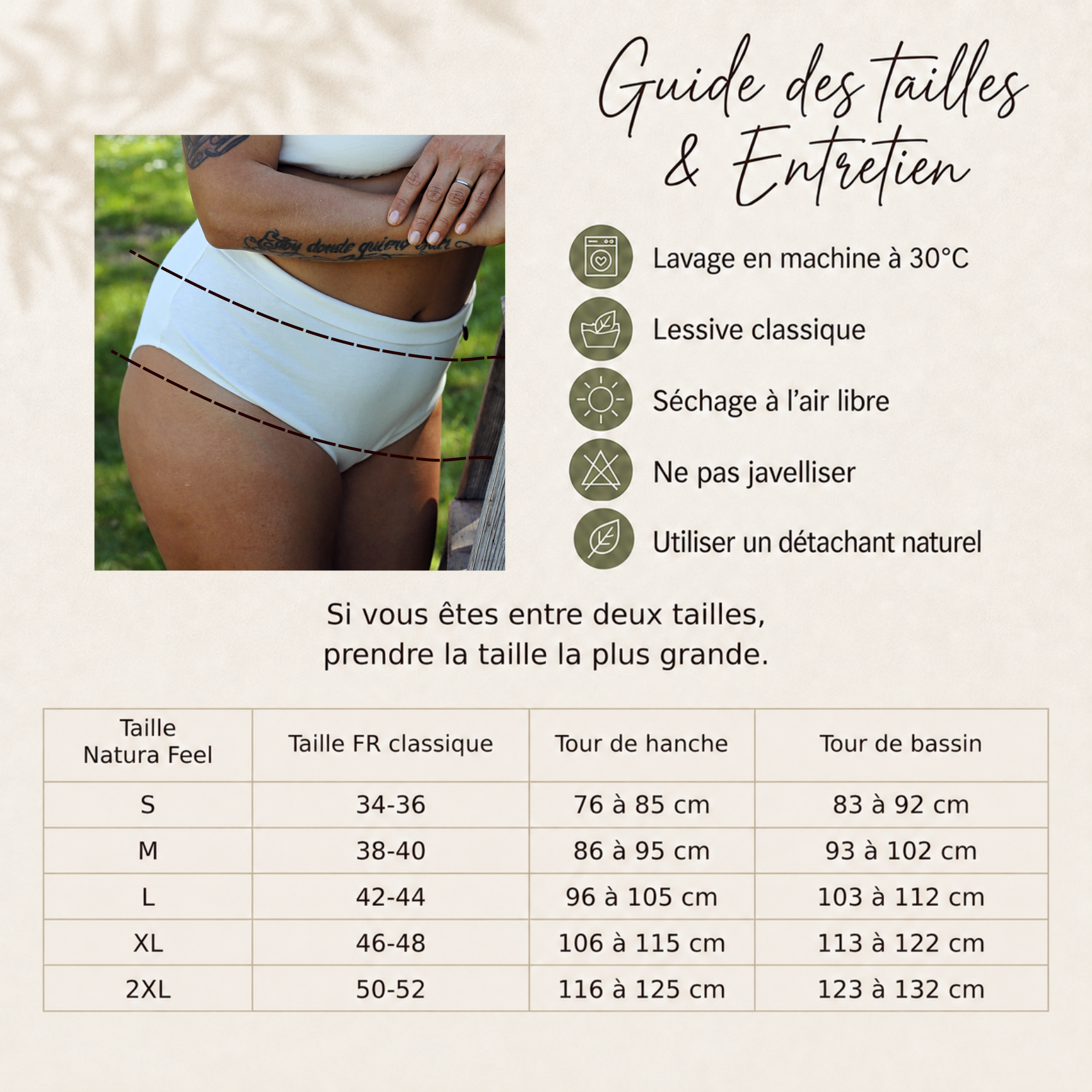 Guide des tailles Culotte taille haute coton - Natura Feel