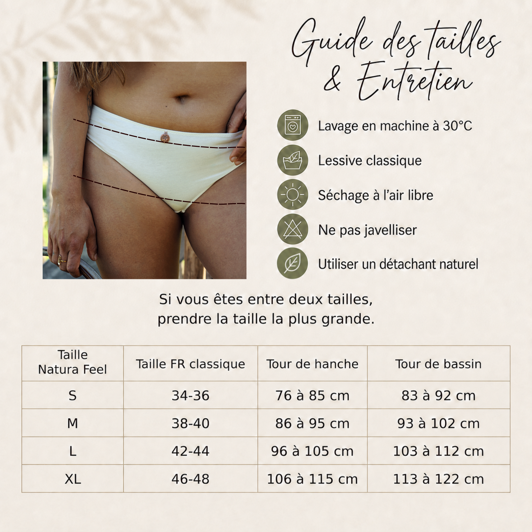 Guide des tailles Culotte coton - Natura Feel