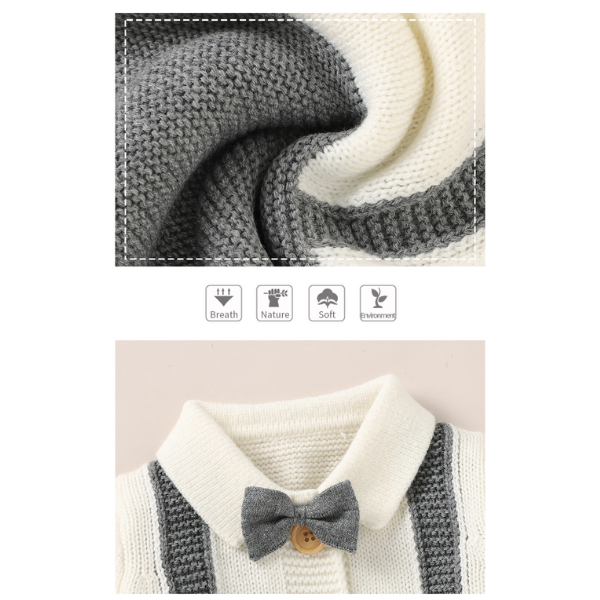 combinaison tricotée en laine bébé garçon avec noeud papillon chic hiver