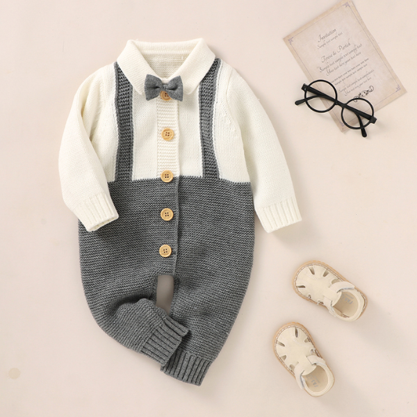 combinaison tricotée en laine bébé garçon avec noeud papillon vêtement qualité
