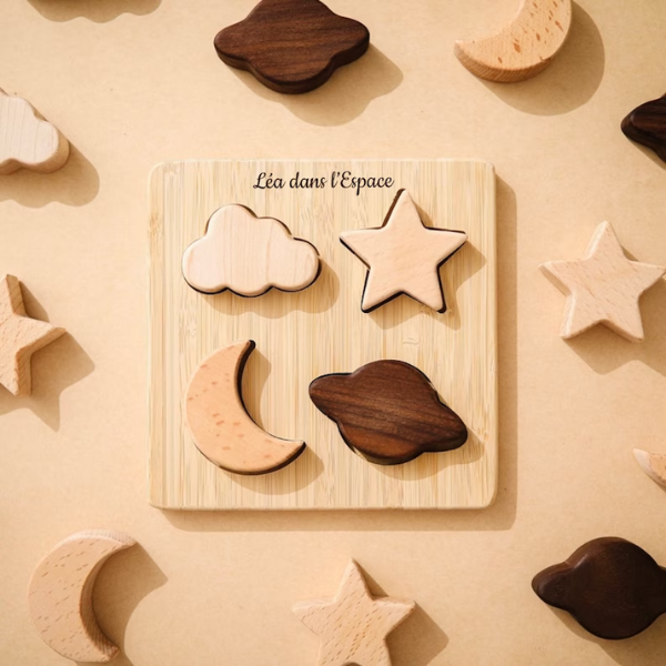 puzzle d'encastrement en bois pour bébé message gravé personnalisable