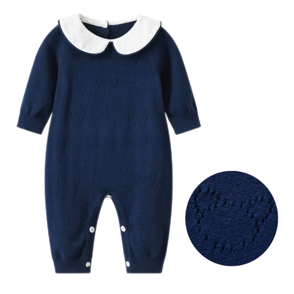 Combinaison laine bleue marine col claudine bébé