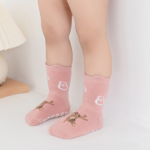 Chaussettes antidérapantes en coton pour bébé enfant fille rose