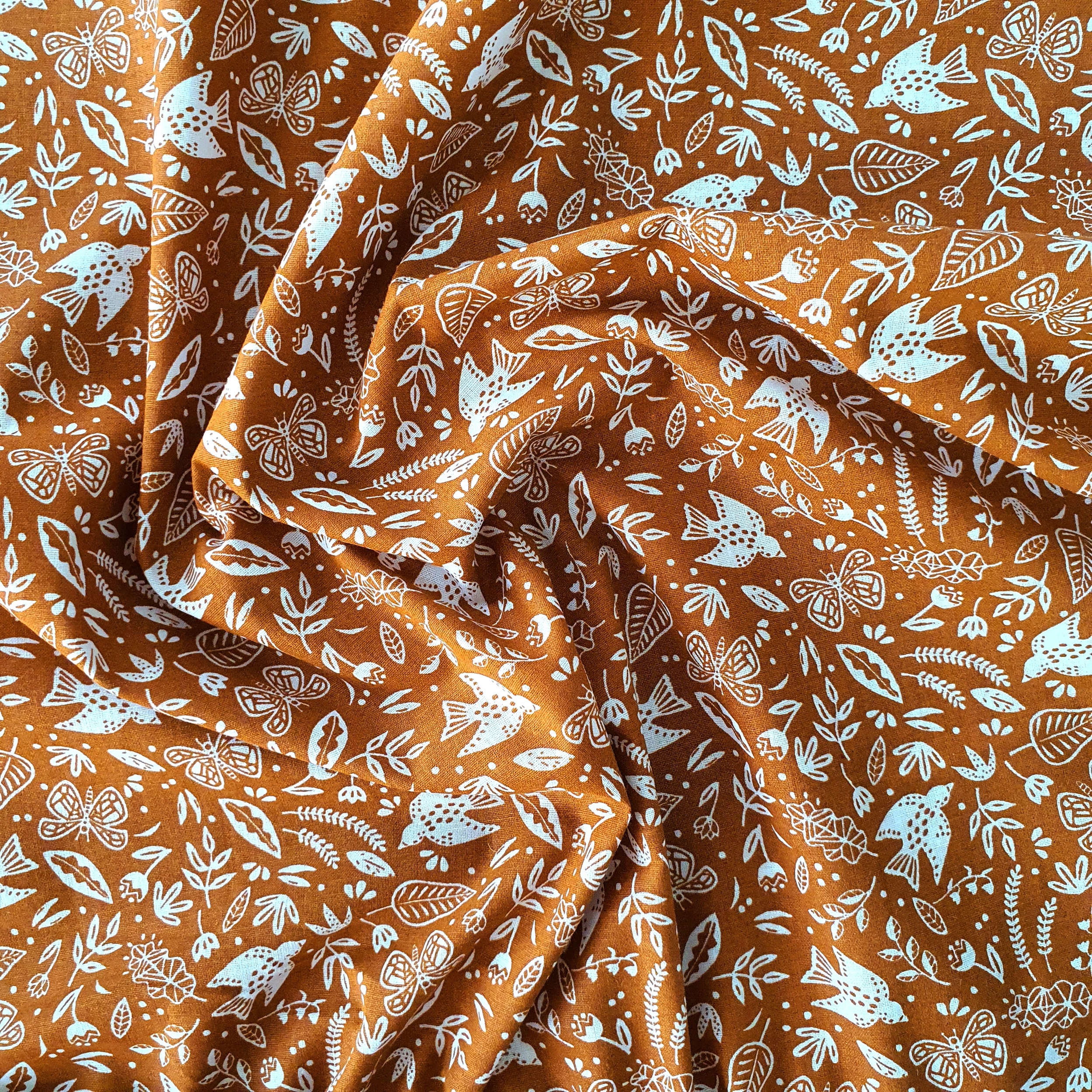Tissu coton crétonne PAZ oiseau fleur
