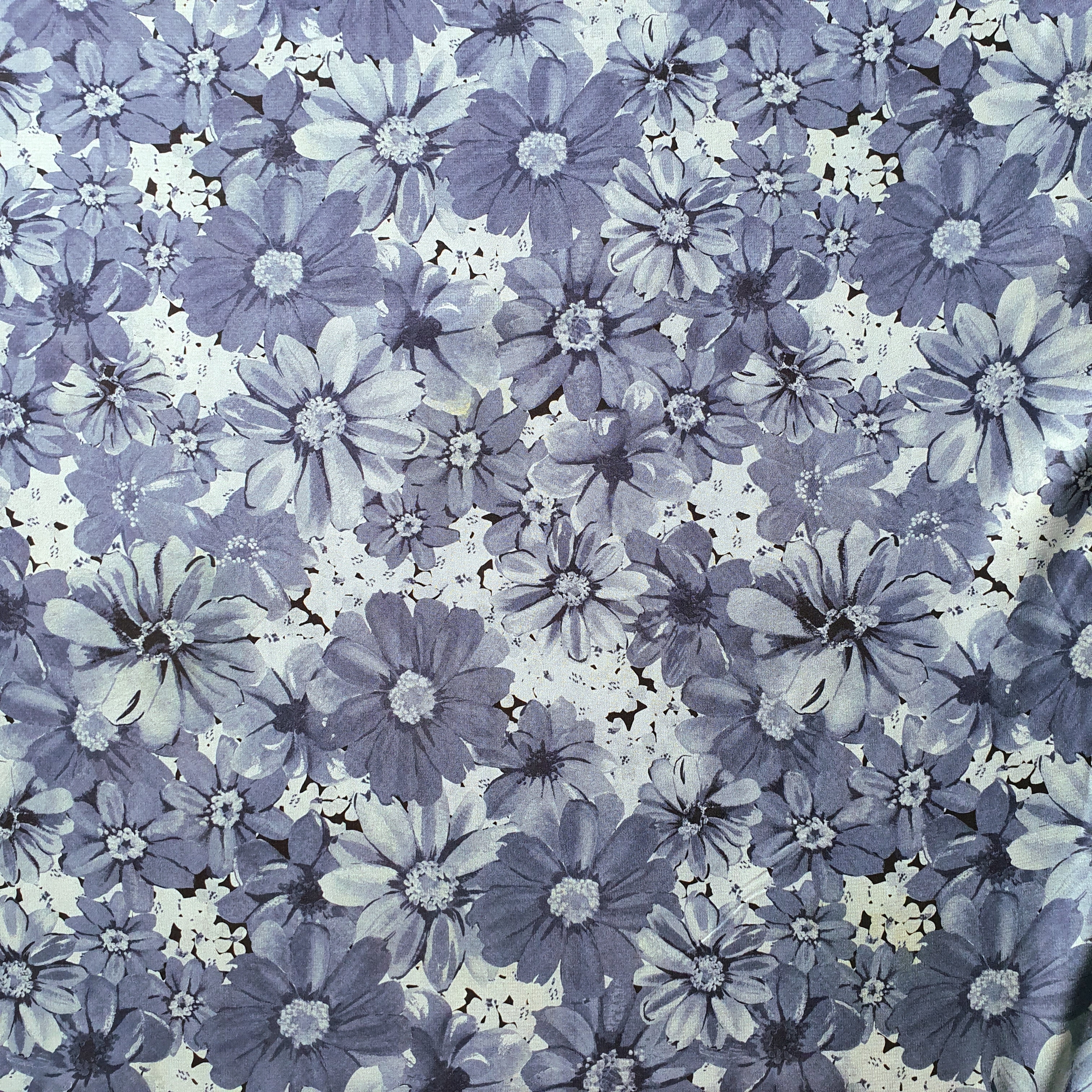 Tissu viscose grosse fleur bleue