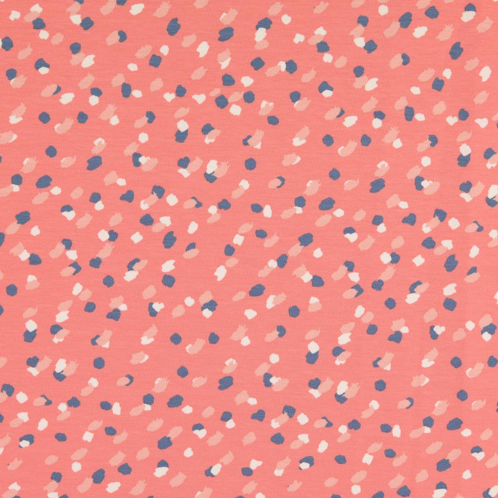Tissu french terry bio rose points confettis