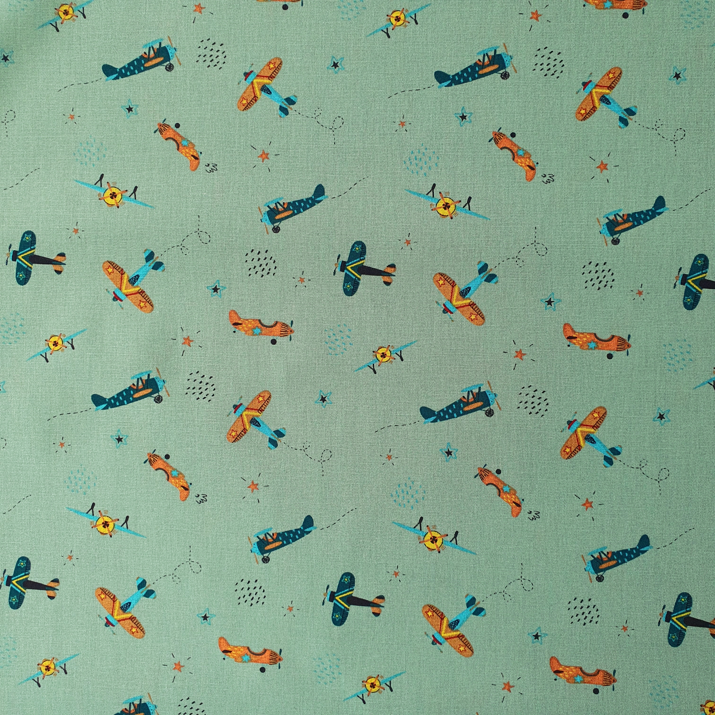 tissu coton avion planeur vert (1)