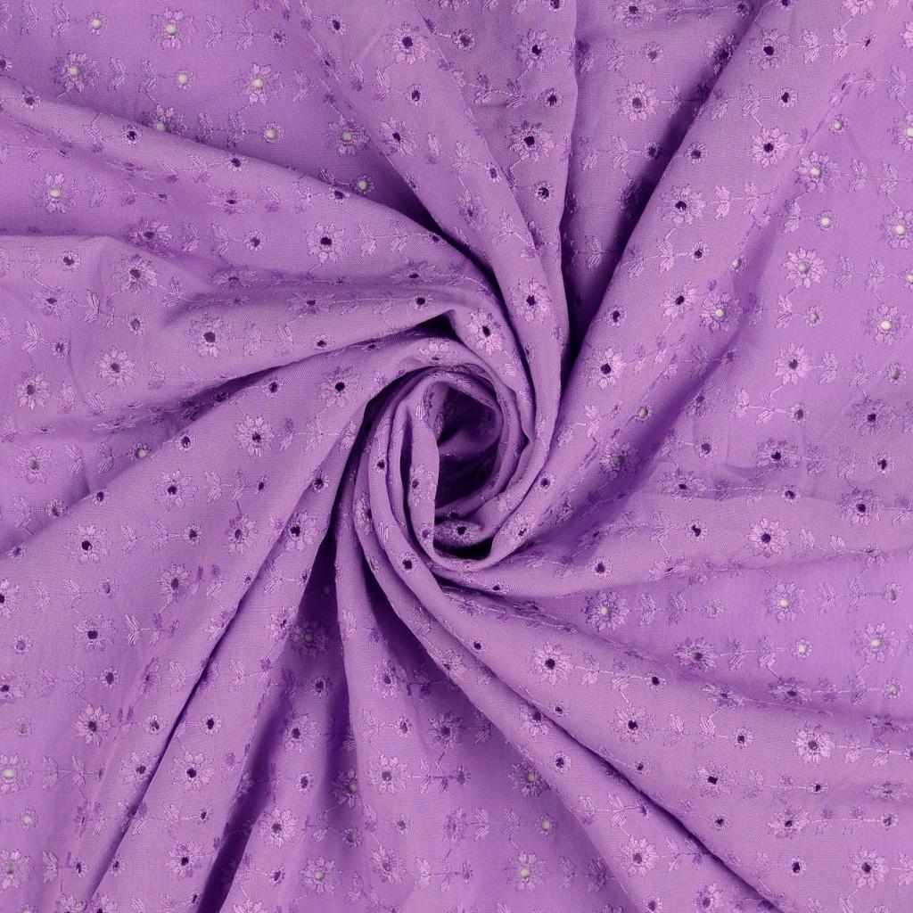 Tissu viscose brodée violet