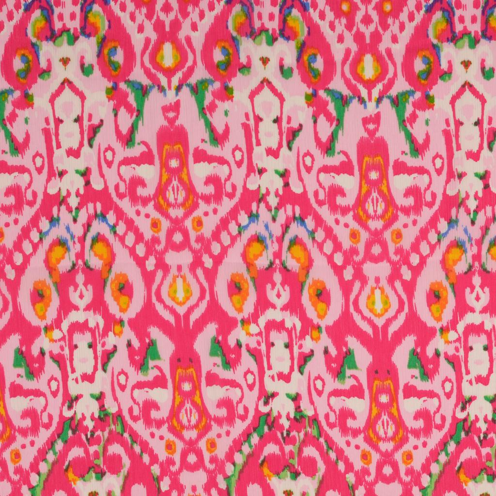 Coupon mousseline polyester imprimé ethnique INCA - rose fushcia