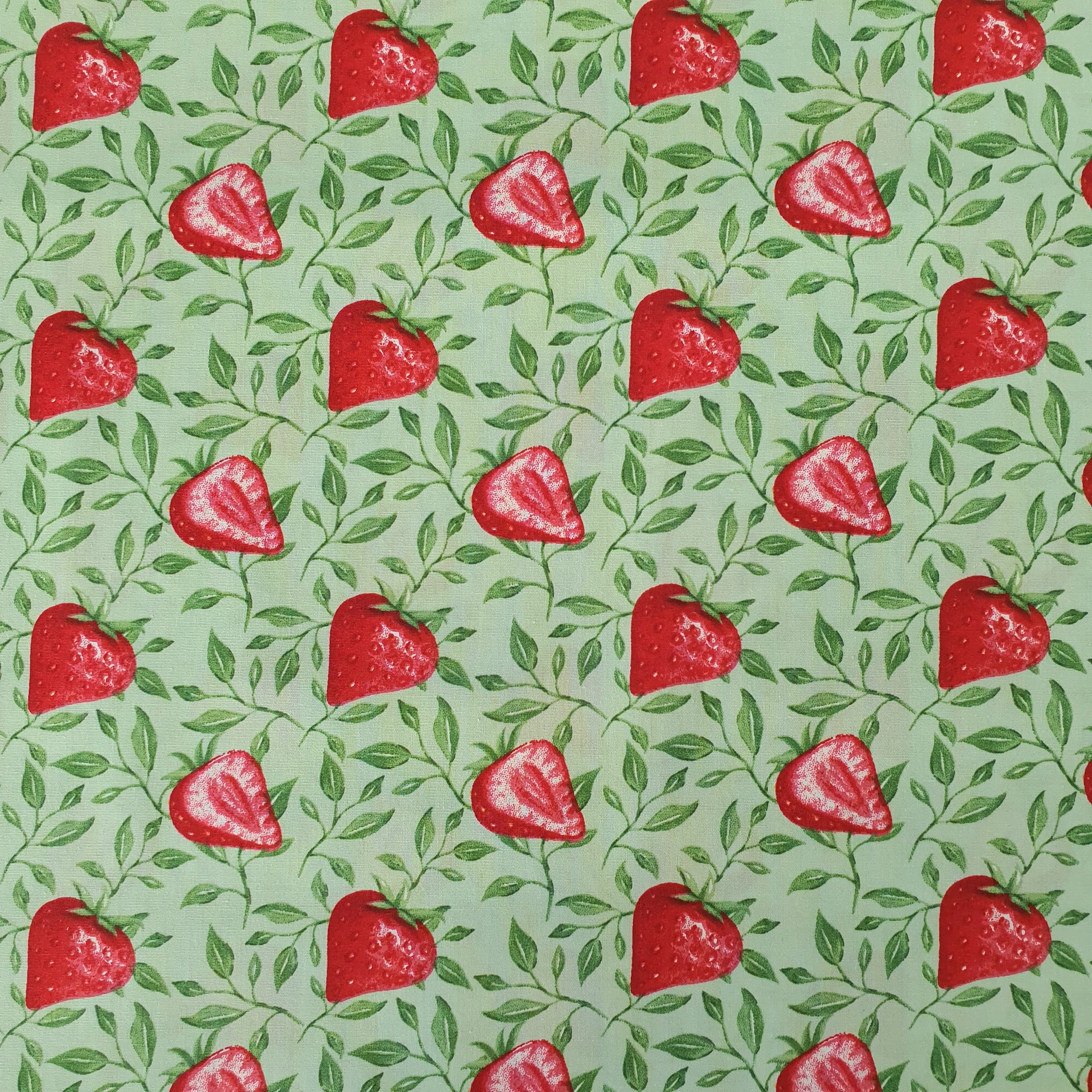 tissu popeline coton fraise rouge et vert