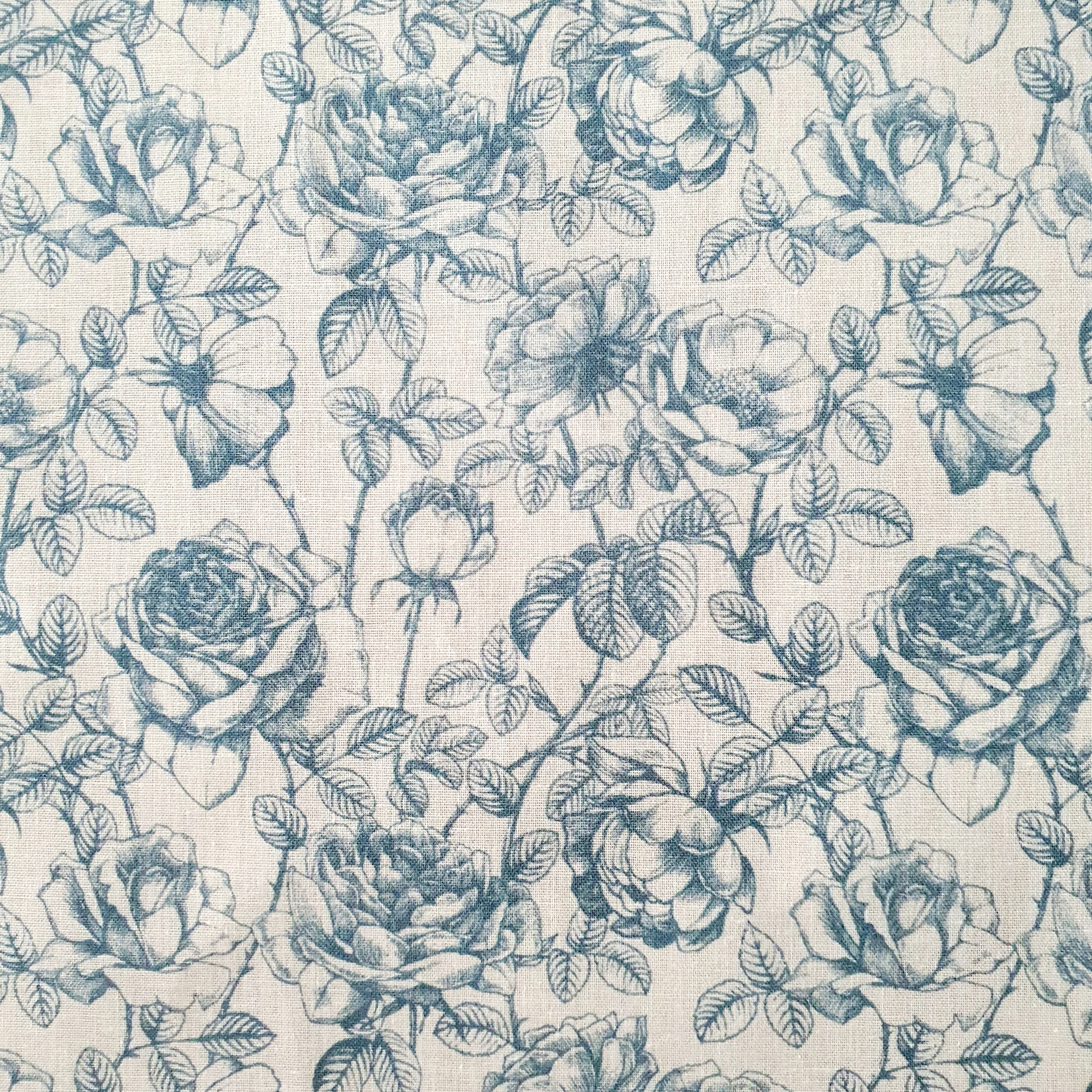 Tissu coton fleur bleue esprit toile de jouy