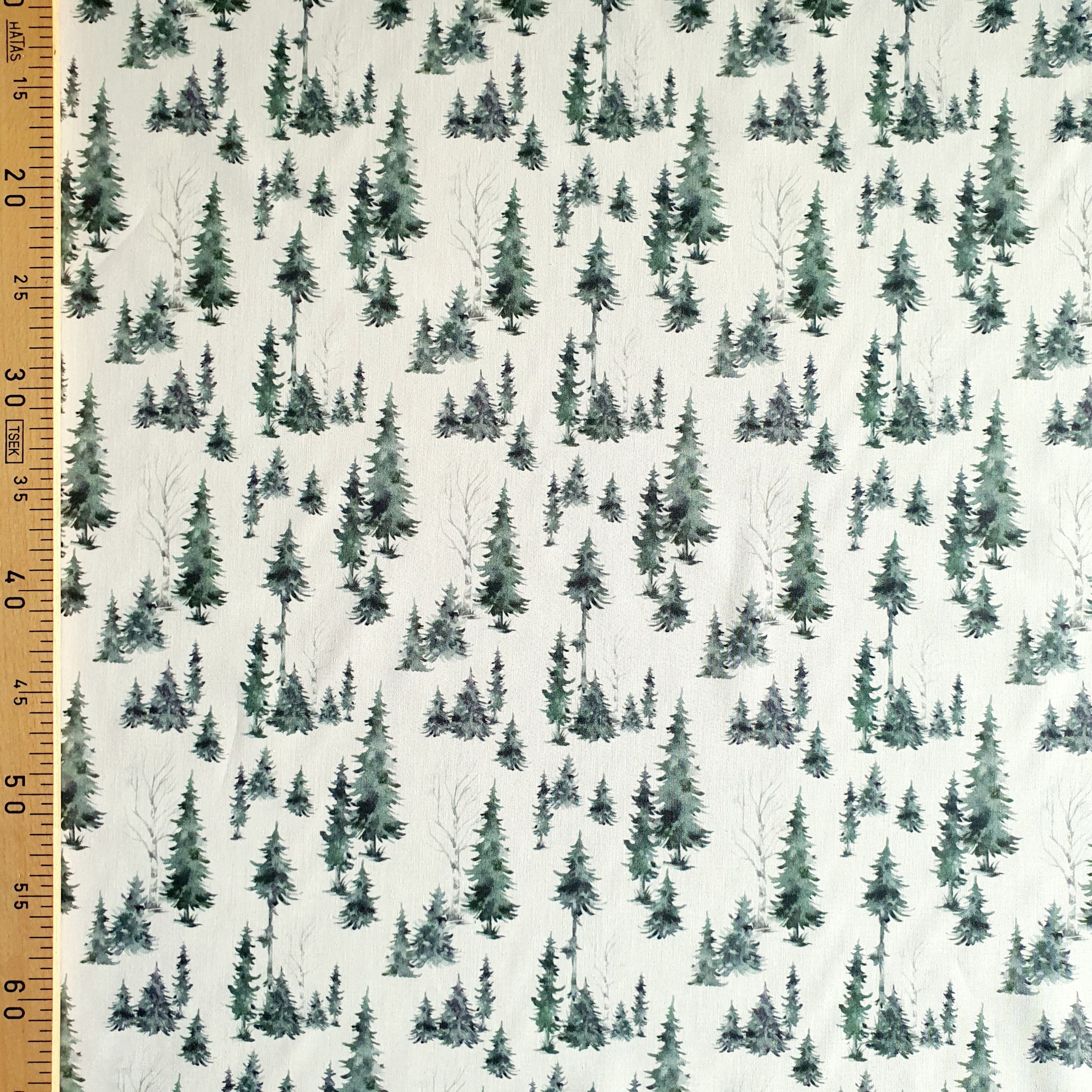 Tissu coton blanc sapin peint vert (1)