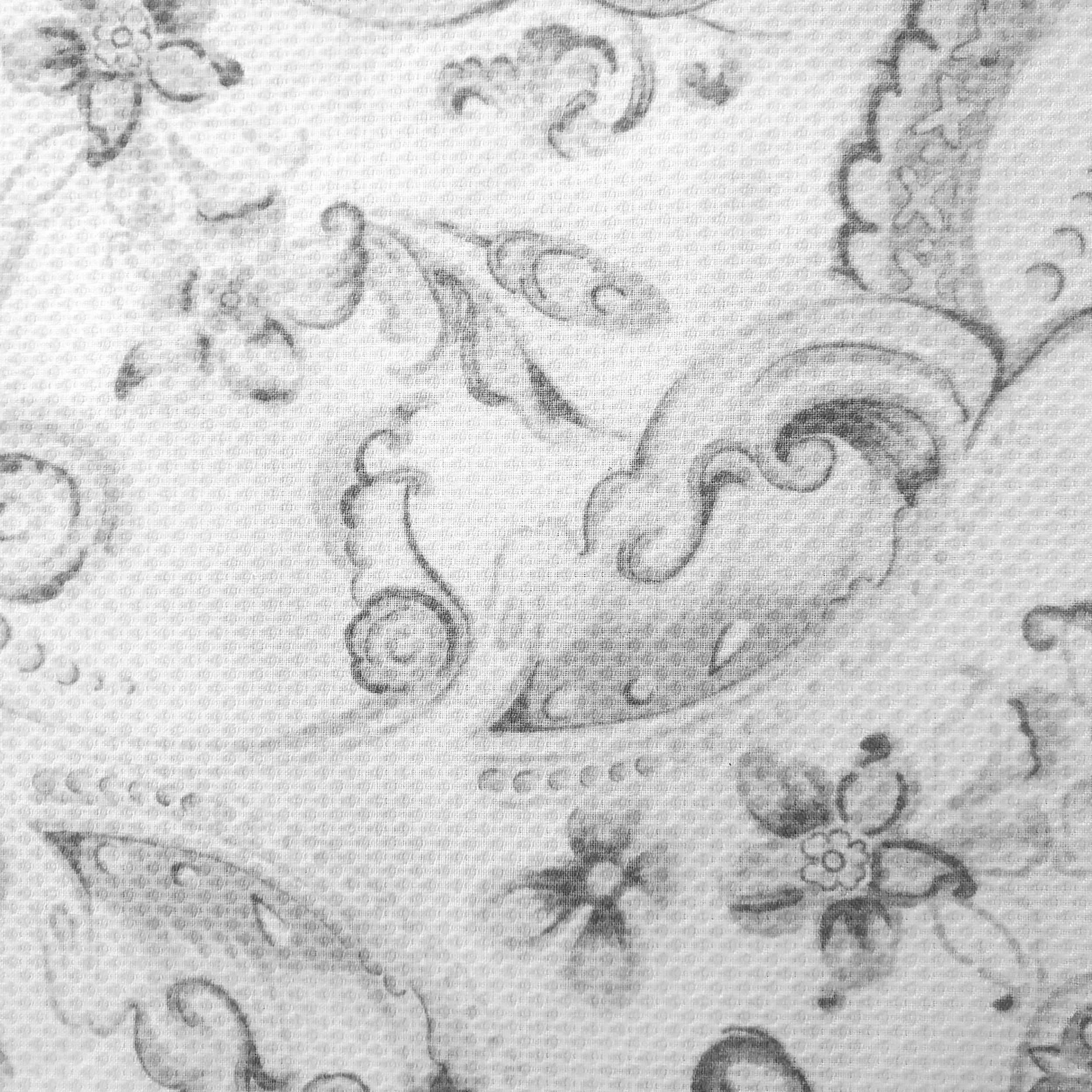 Tissu coton polyester blanc imprimé cachemire gris