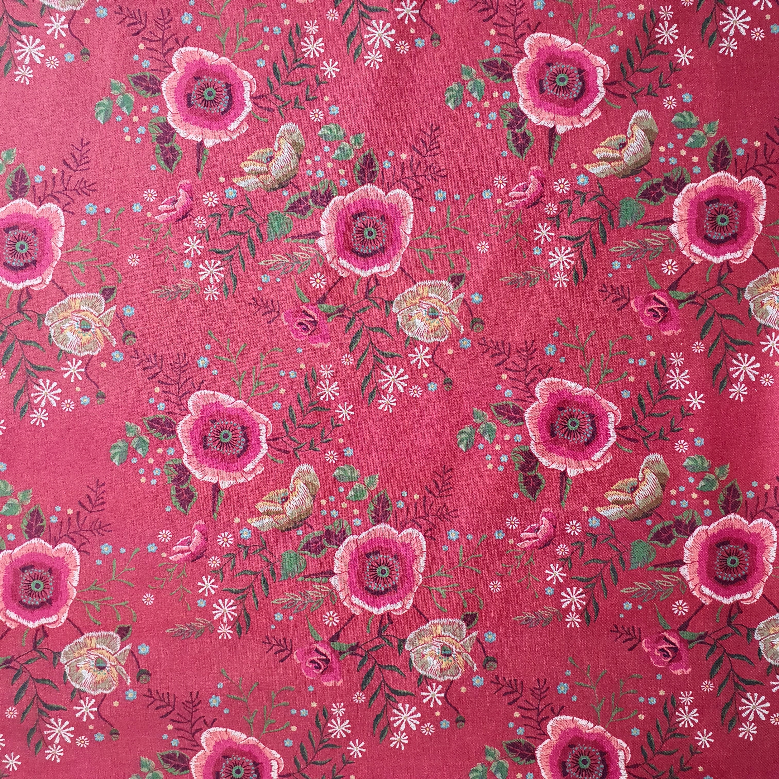 tissu coton fleur brodée brique orange (2)