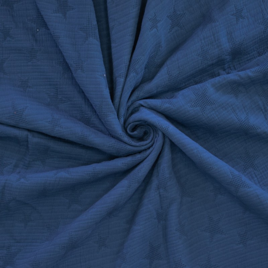 Tissu coton gaufré jacquard étoile bleu