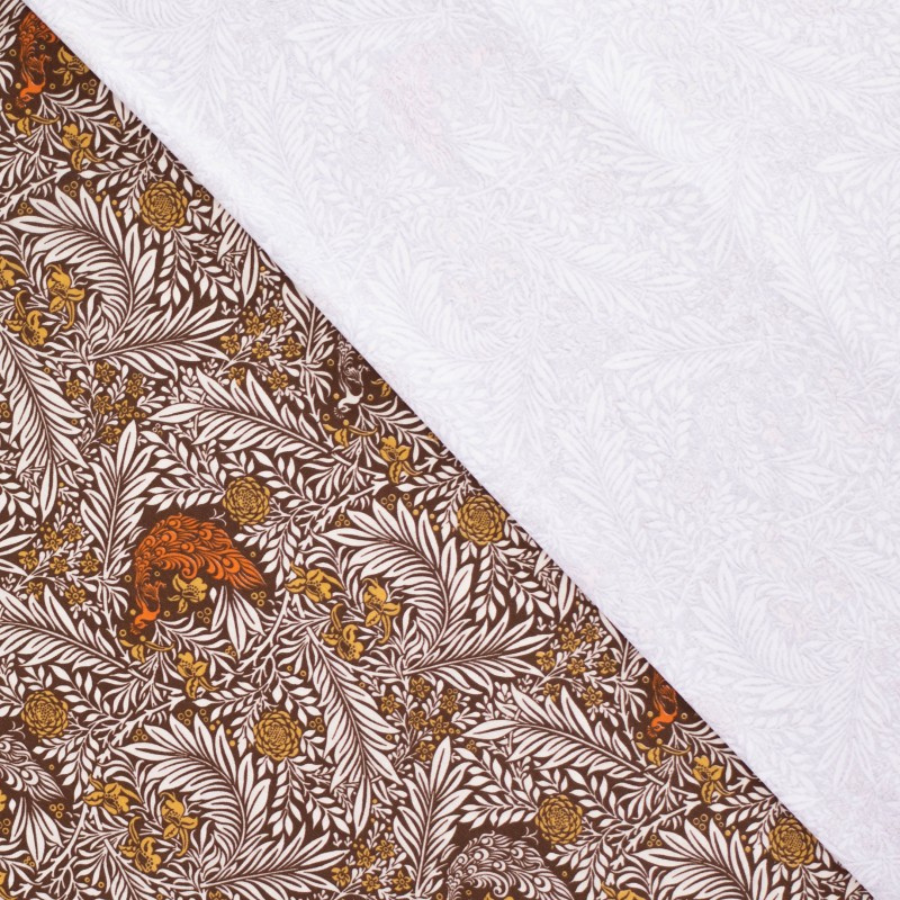 Tissu jersey coton automne feuillage paon orange marron moutarde  (1)