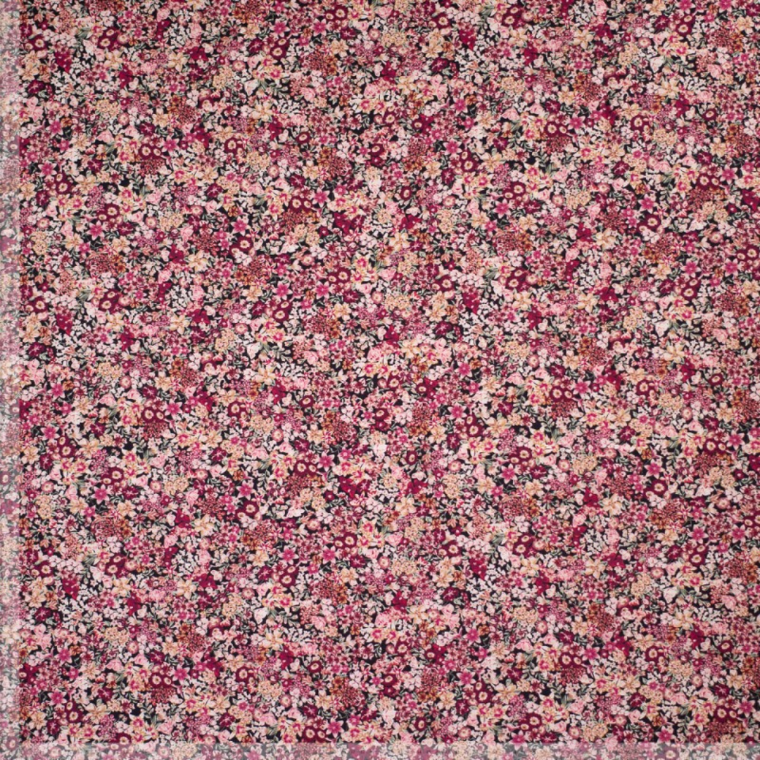 Tissu coton élasthanne esprit Liberty petites fleurs rose (2)