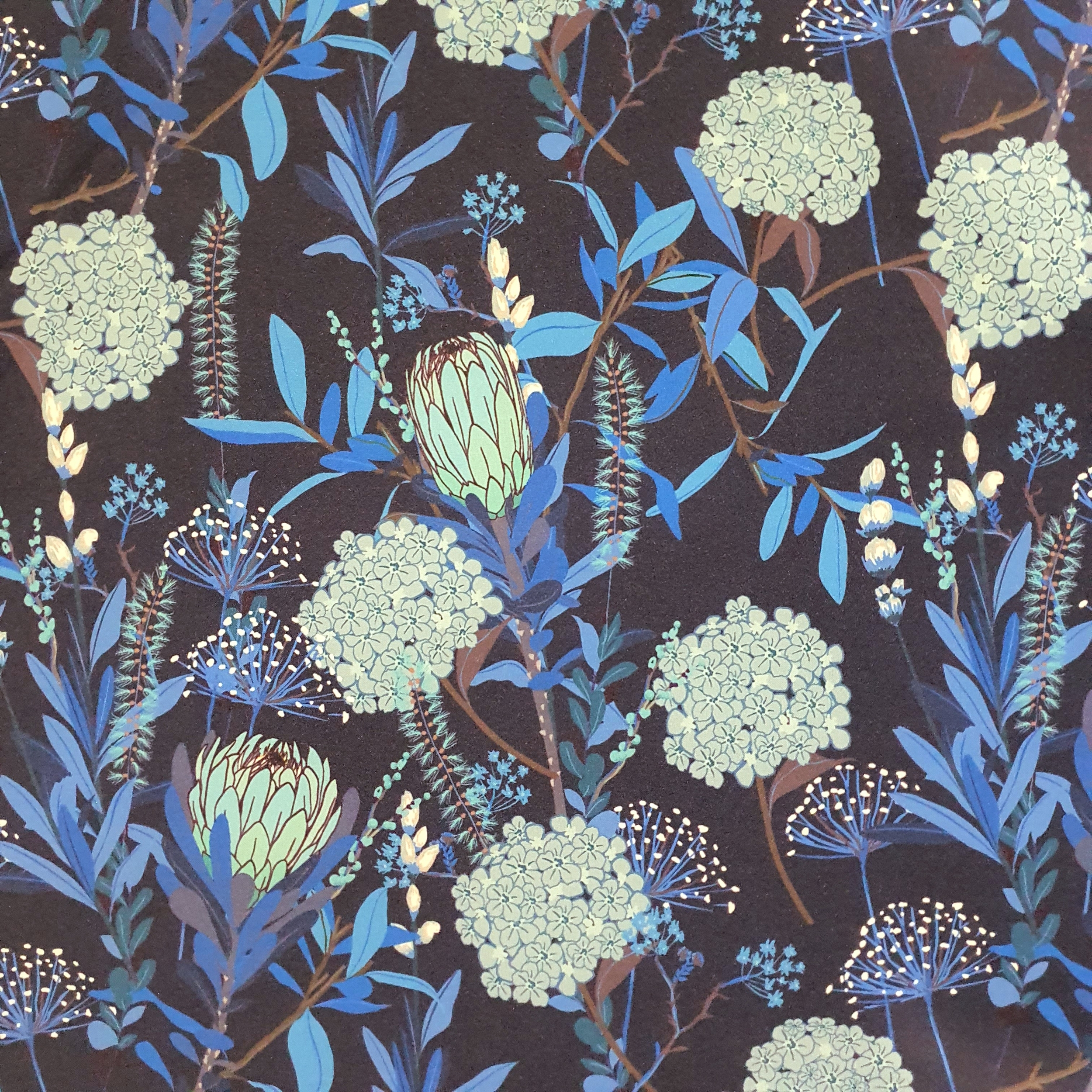Tissu softshell fleur pissenlit bleu