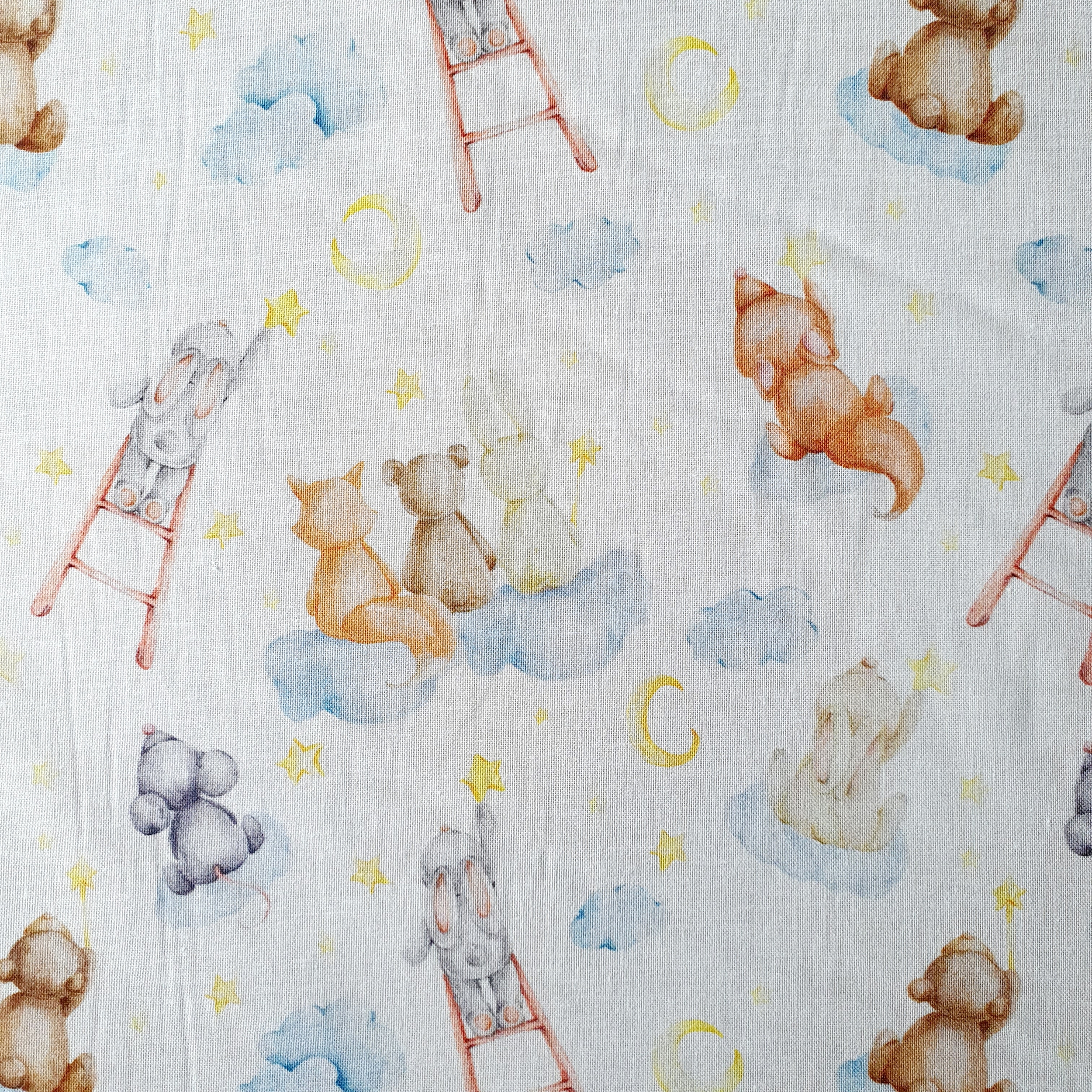 Tissu coton bio animaux renard lapin ours nuage bleu  (2)