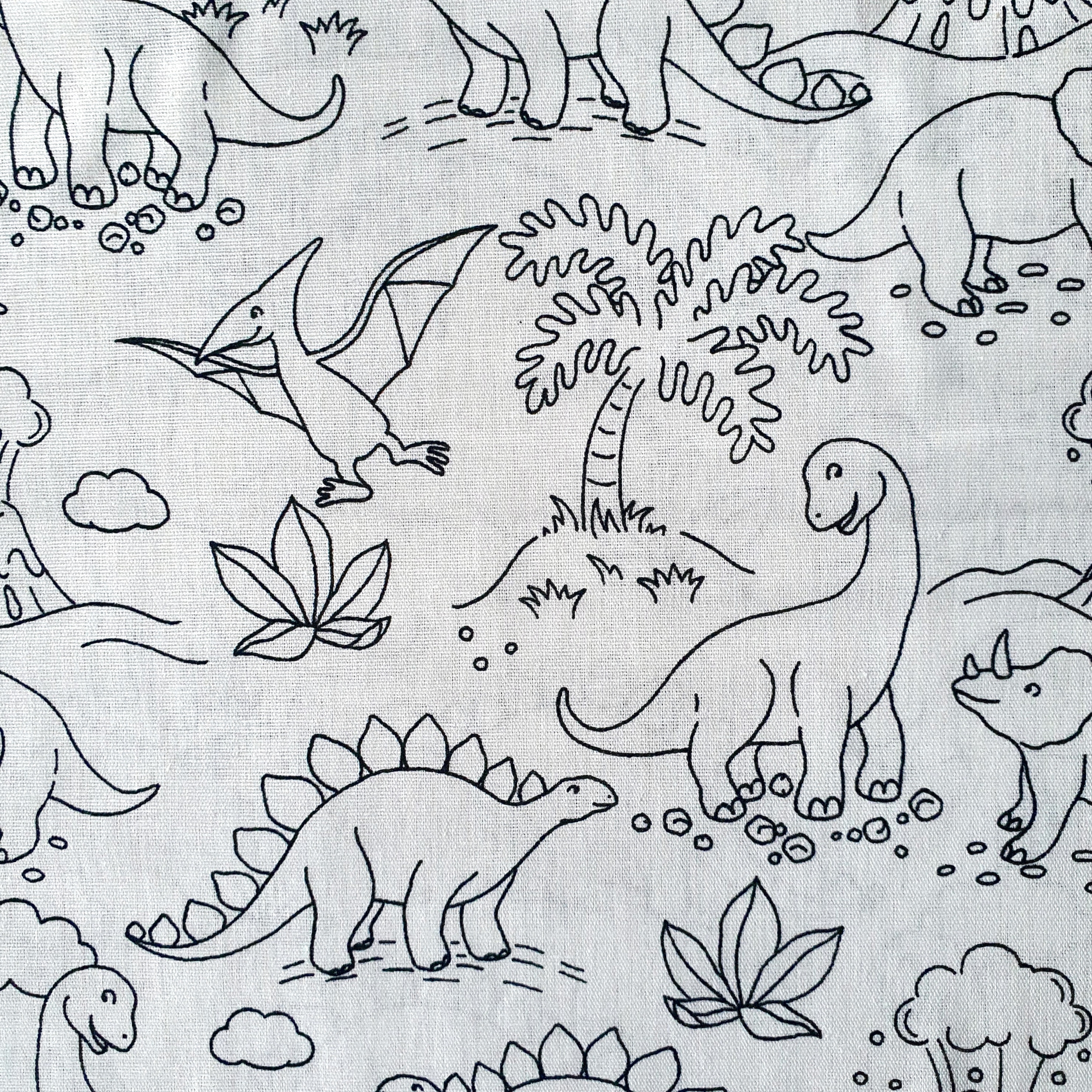 Tissu coton coloriage dinosaure noir et blanc (1)