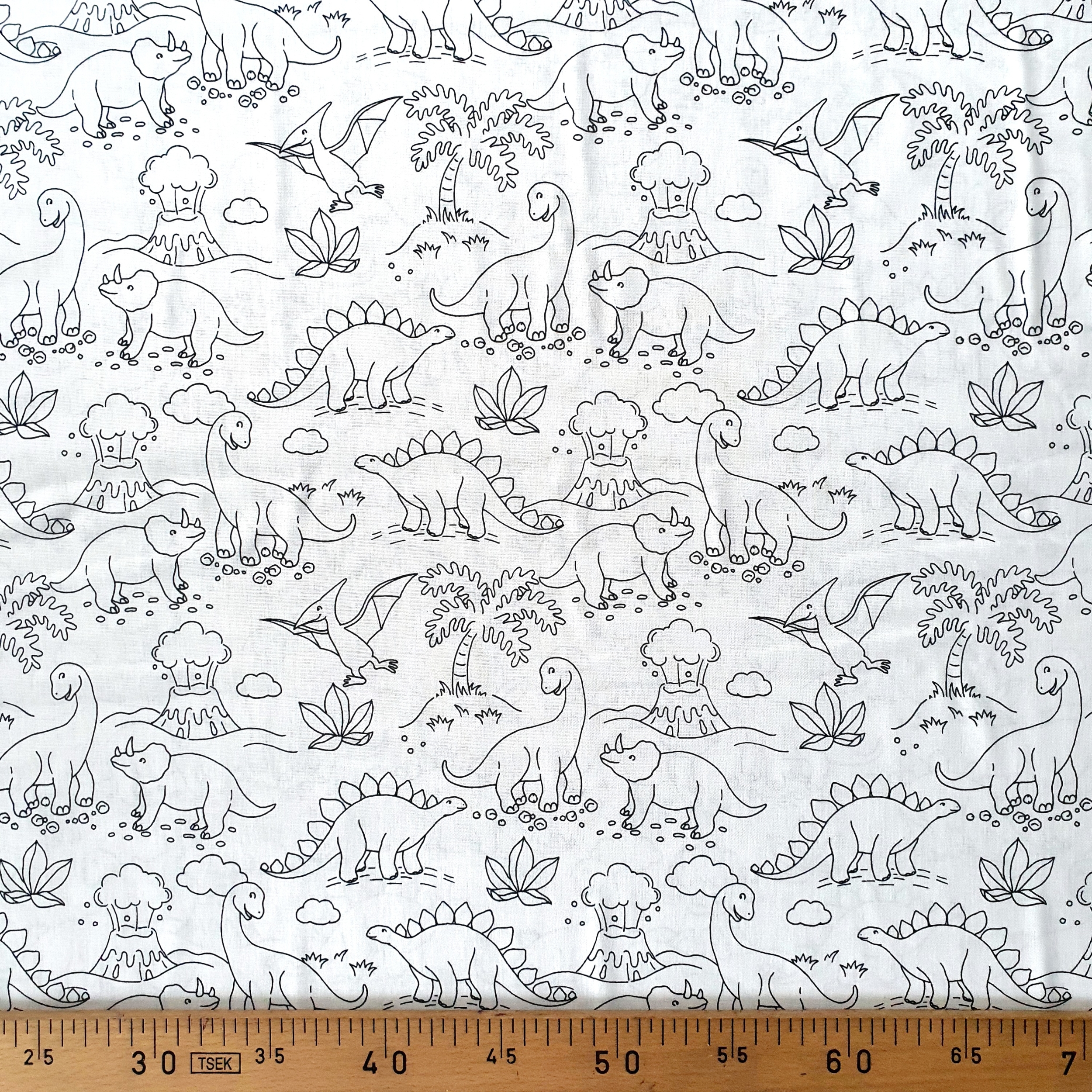 Tissu coton coloriage dinosaure noir et blanc (2)